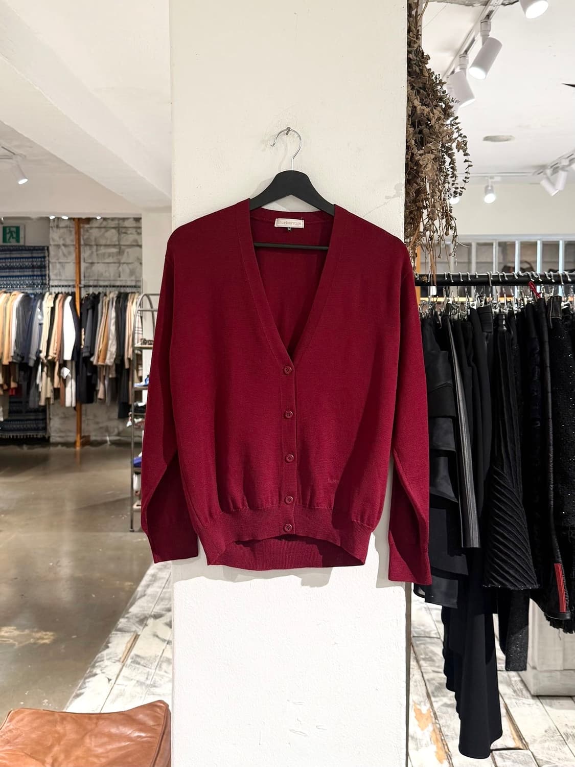 버버리 버건디 울 브이넥 니트 가디건  상품이미지1