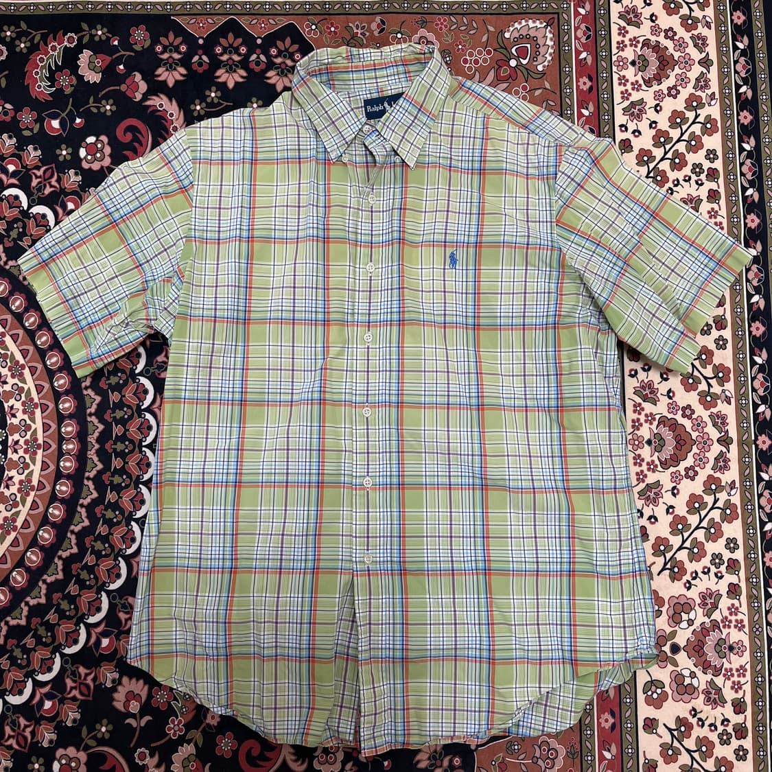 폴로 랄프로렌 남성 그린 체크 반팔 셔츠 XL/105 상품이미지1