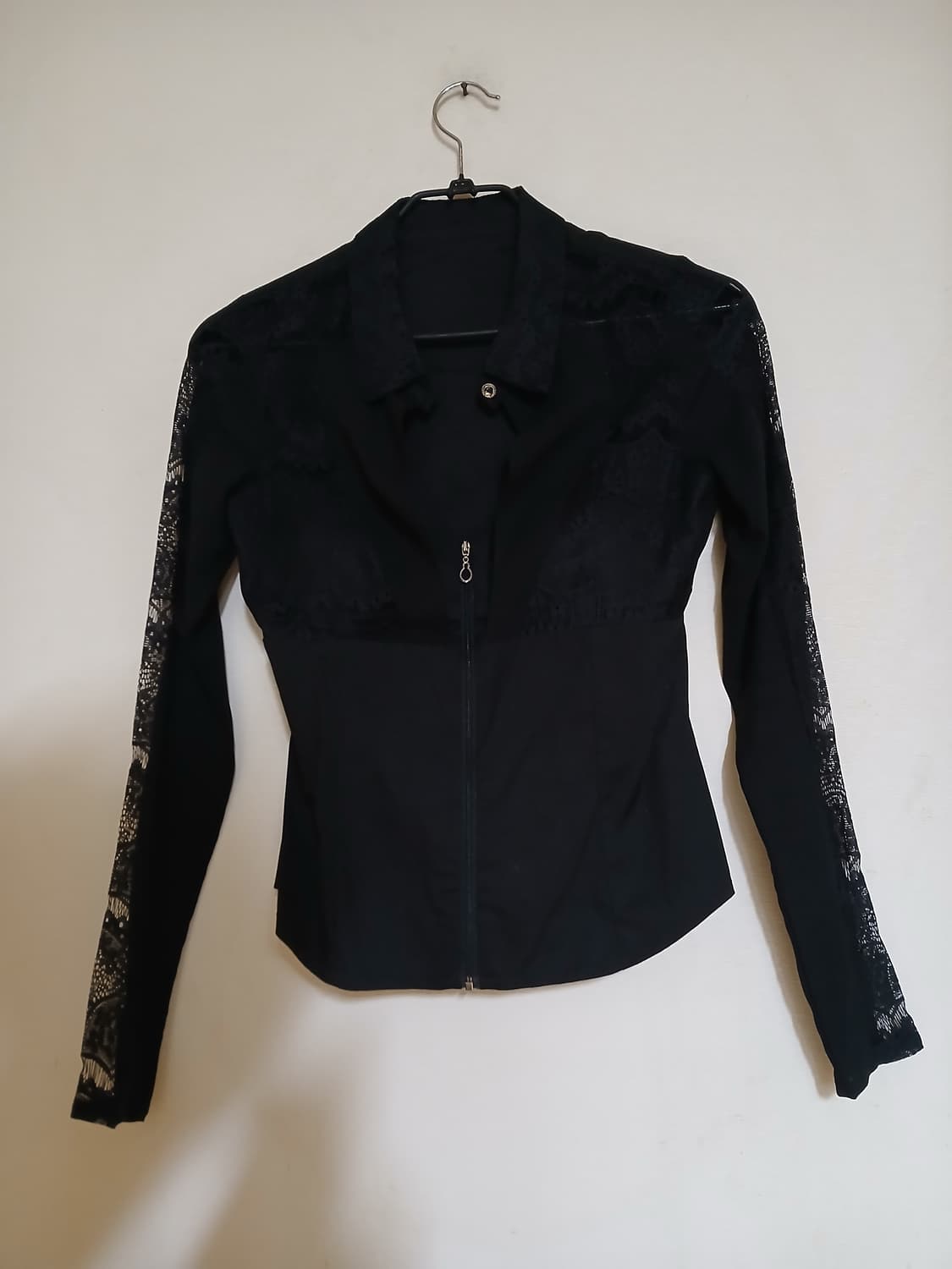 고급 홀복 블랙 레이스 긴팔 집업 캡 블라우스 파티 클럽 섹시 코튼 셔츠 상품이미지4