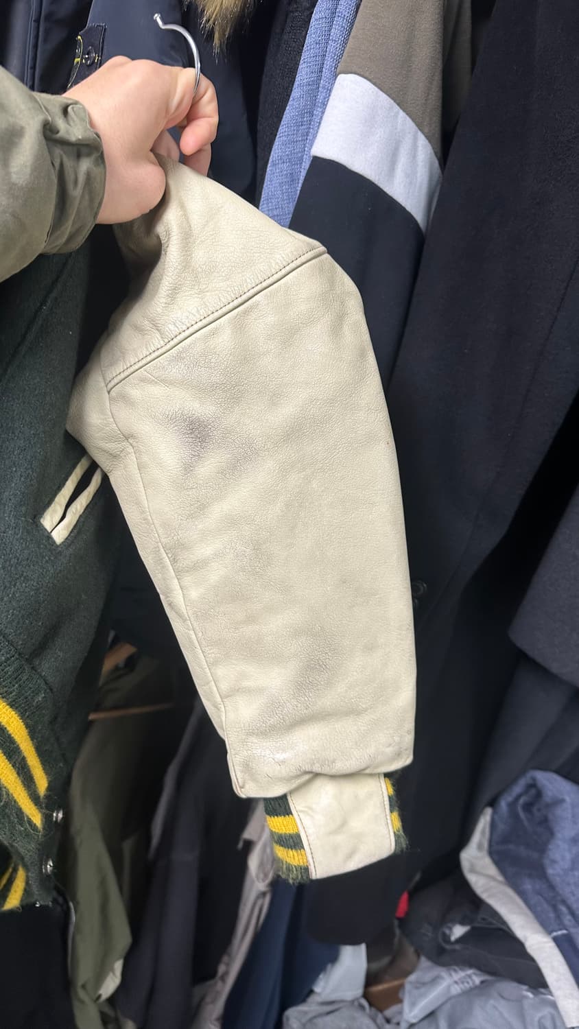 골든베어 다크그린 레더 배색 야구 점퍼 L 상품이미지3