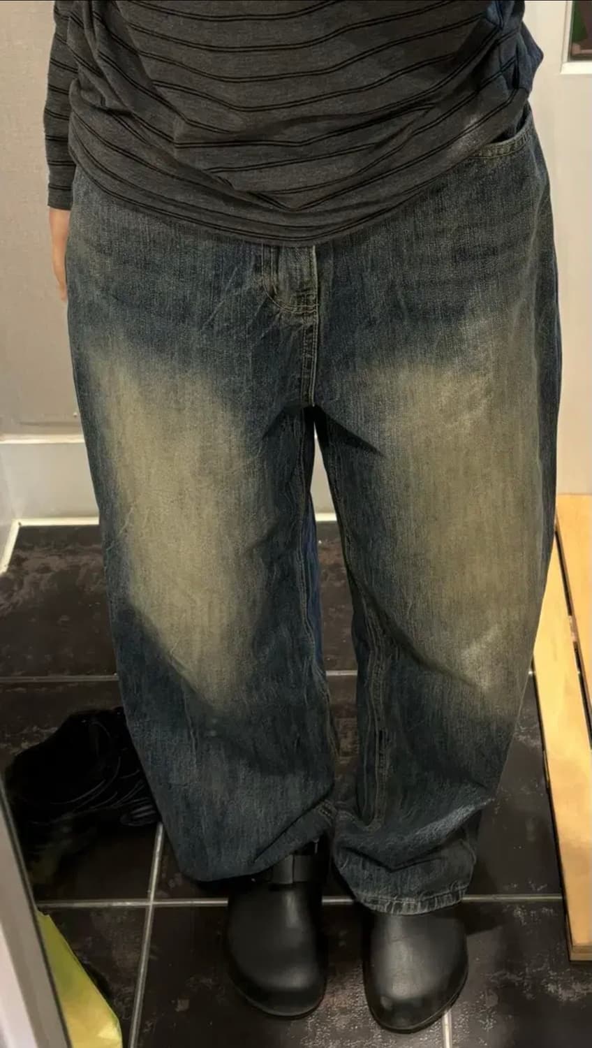 핏시 워싱 와이드 데님 팬츠 상품이미지3