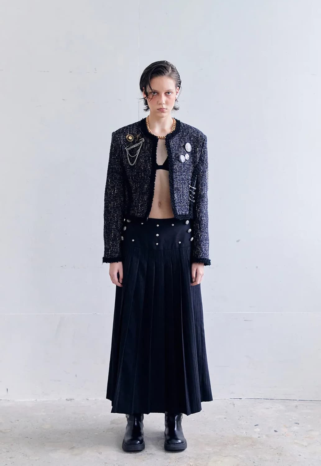 Dared 데어드 metal long pleated skirt 상품이미지1