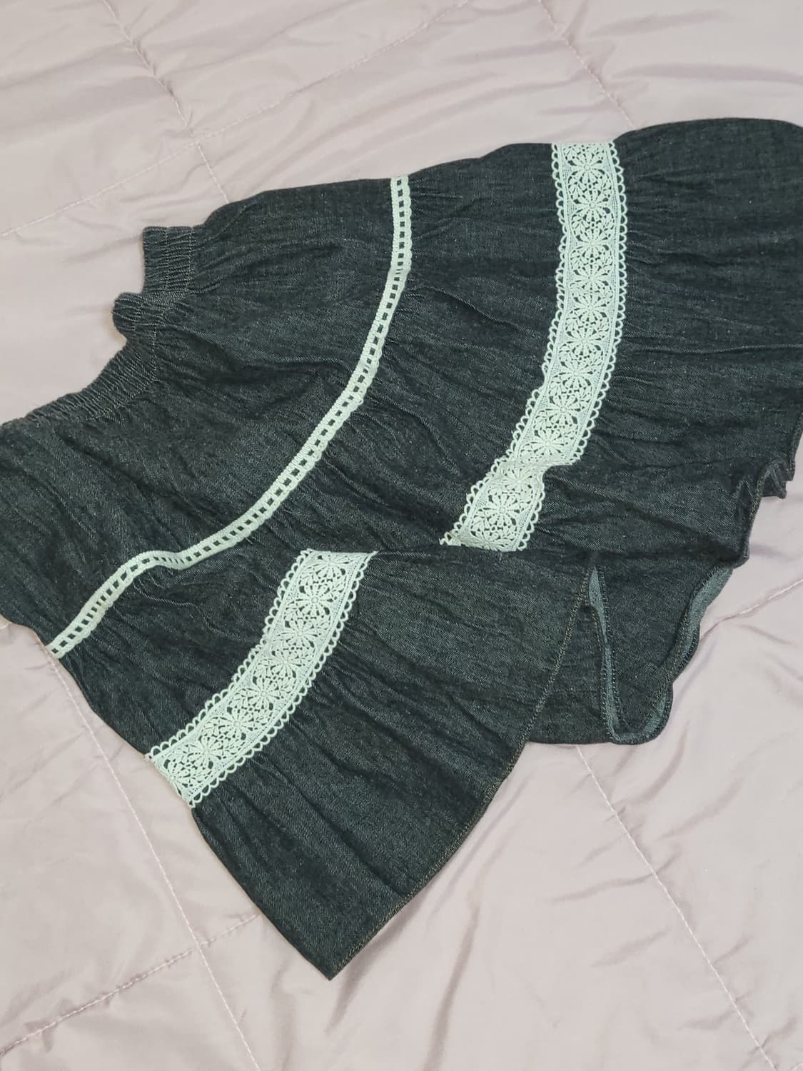 치치타 Flared Cancan 생지 데님 레이스 캉캉 스커트 상품이미지4