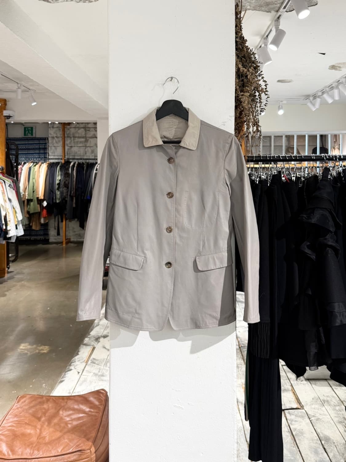 질샌더 라이트그레이 레더 싱글 카라 자켓 상품이미지1