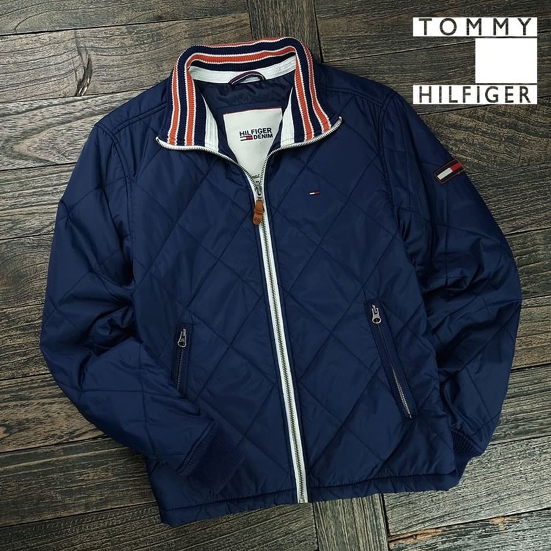 [타미힐피거] 로고 자수 퀼팅 퀄팅 집업 블루종 자켓 네이비 M19332 상품이미지1