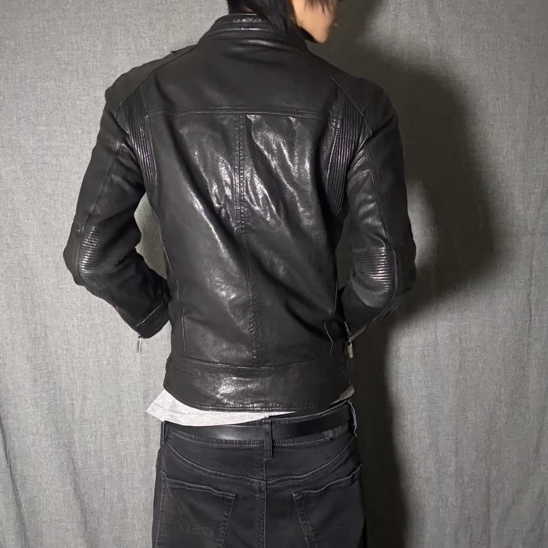 블랙 레더 양가죽 라이더 자켓 상품이미지5