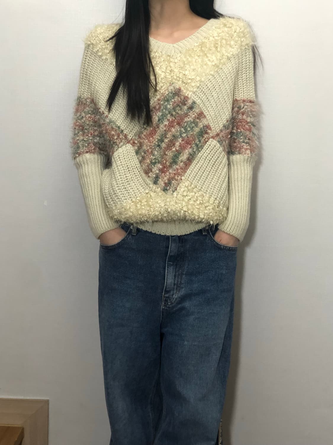 빈티지 아이보리 퍼 디테일 니트 상품이미지5