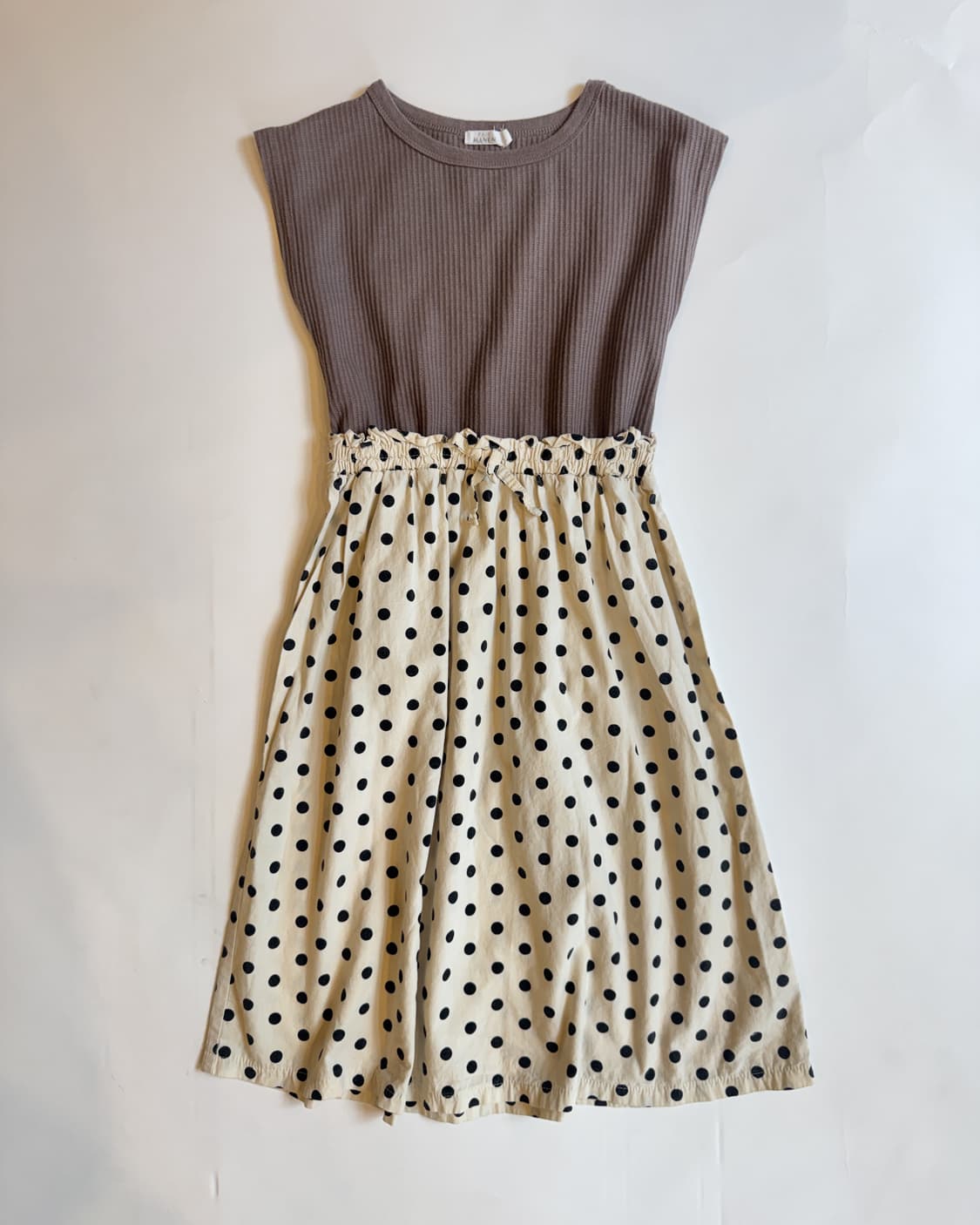 Rib Top Polka Dot Docking Skirt Dress  상품이미지1