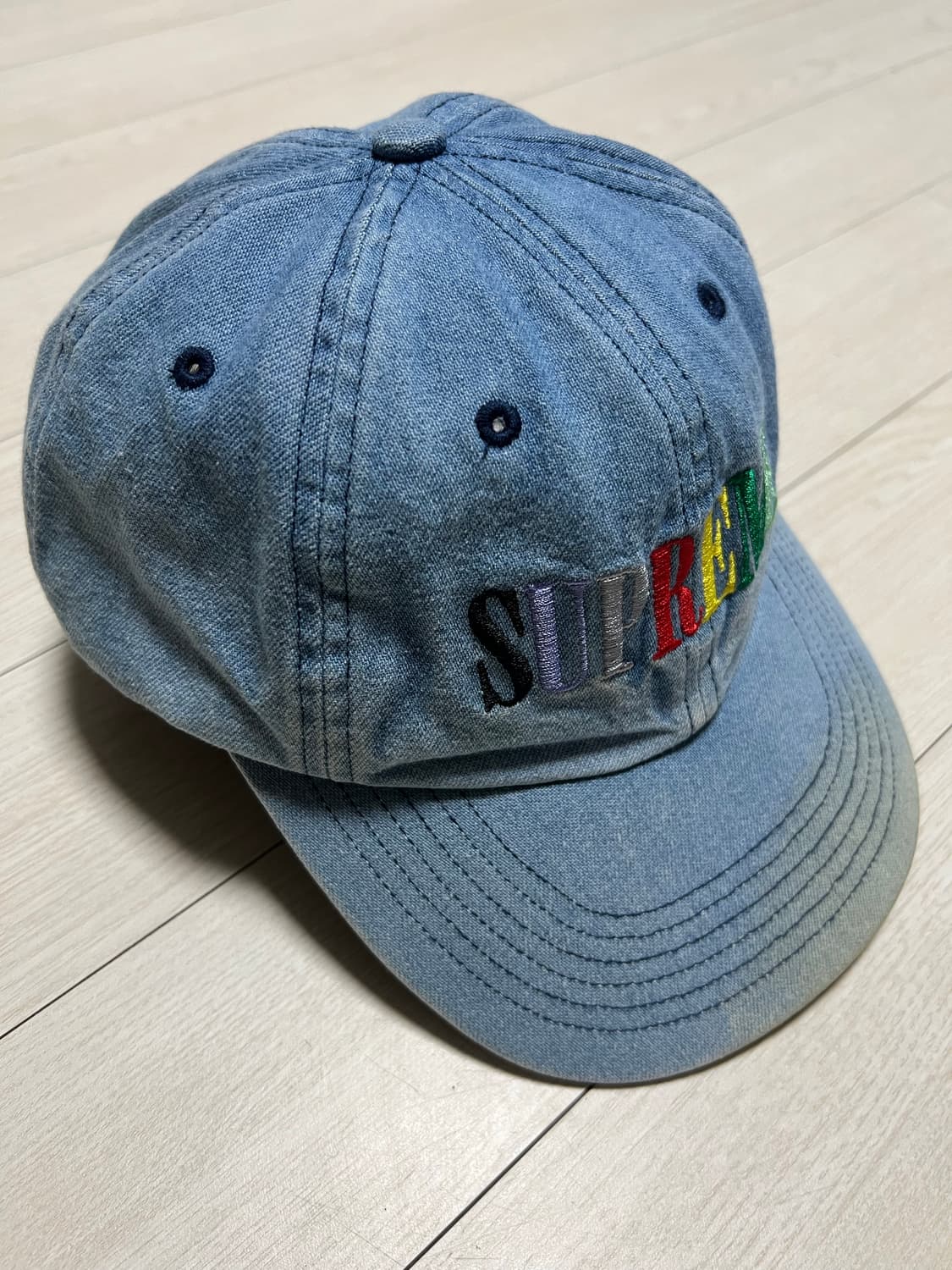 Supreme 슈프림 멀티 컬러 로고 워시드 데님 6패널 볼캡 모자 상품이미지3