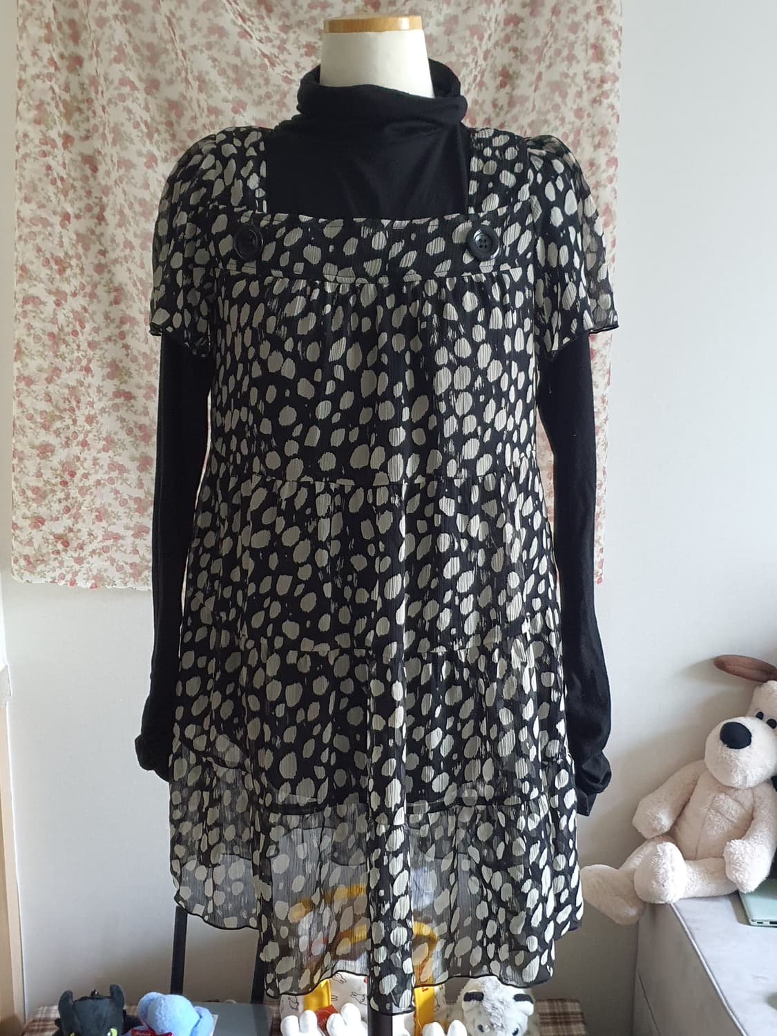 [모리걸] 블랙 도트 쉬폰 원피스 상품이미지1