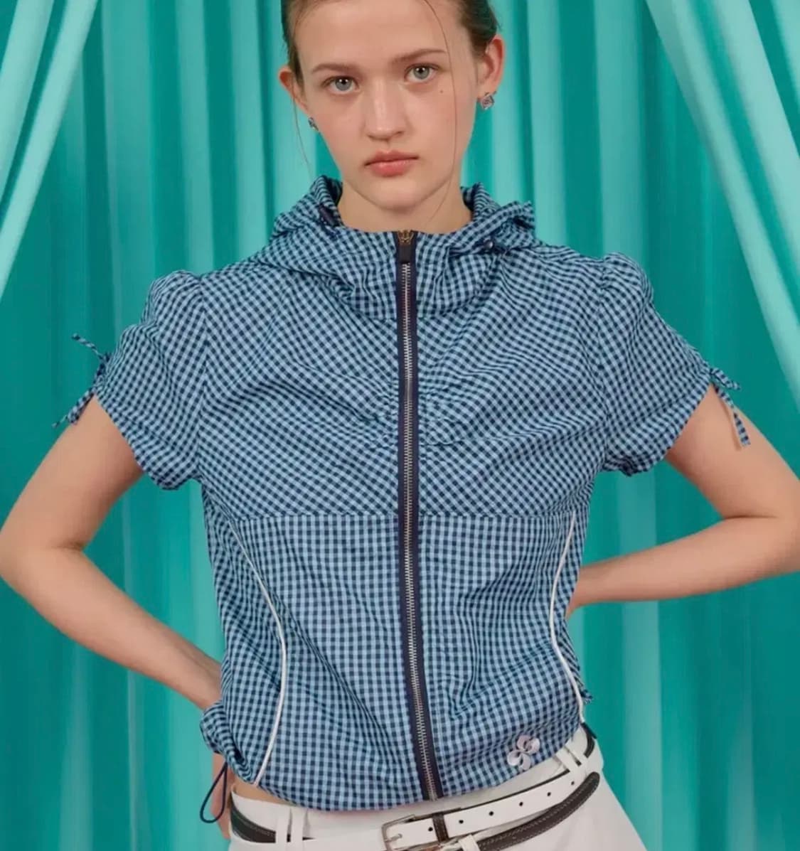 헤레틱 VOLUME NYLON JACKET / check-blue 상품이미지1