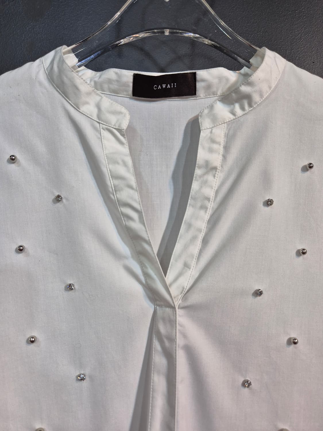 일제 화이트 큐빅 구슬  블라우스 M 상품이미지3