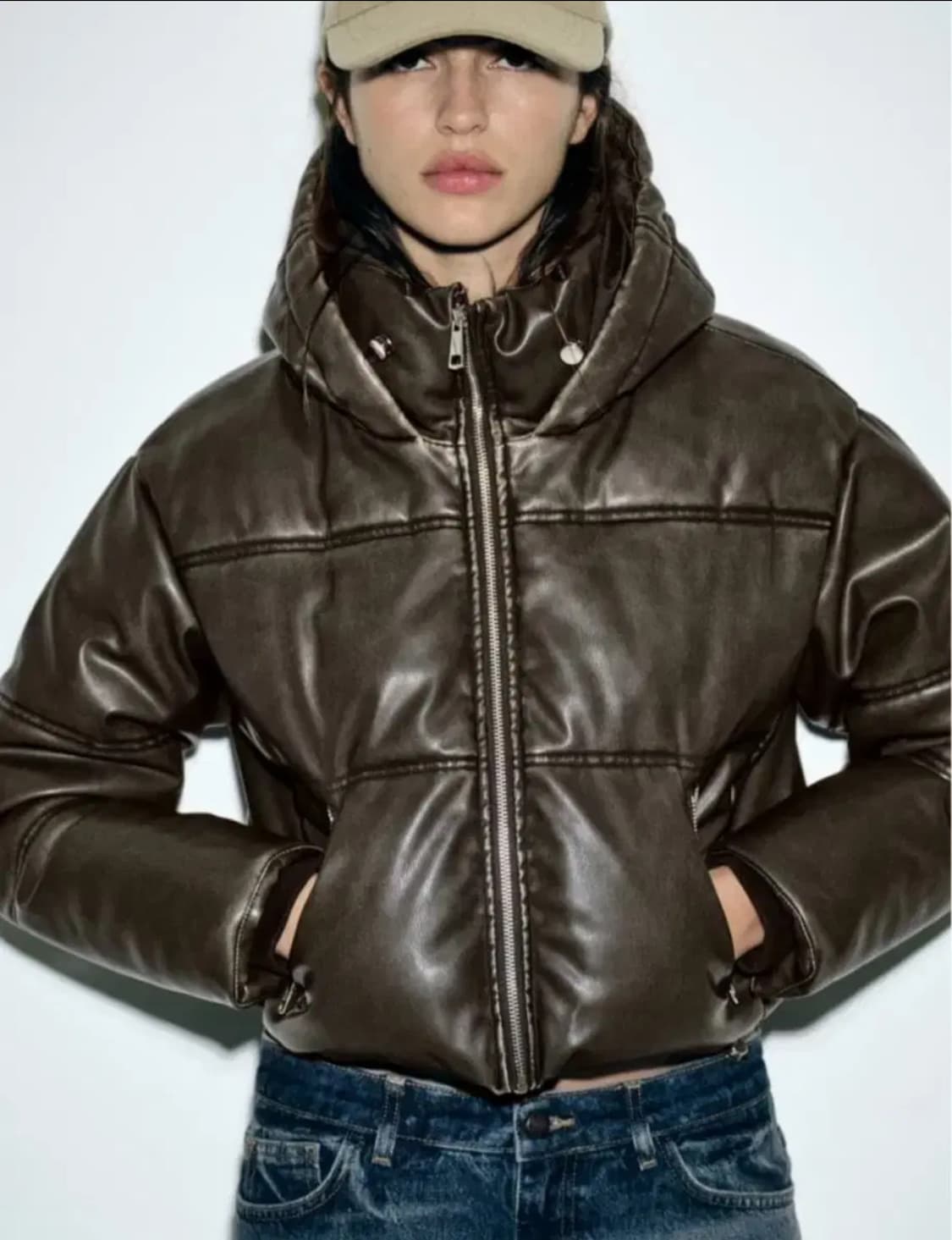 자라 페이크 레더 크롭 패딩 점퍼 m 상품이미지1
