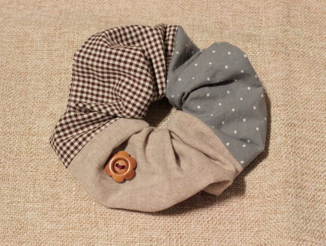 핸드메이드 패치워크 단추 스크런치 상품이미지4