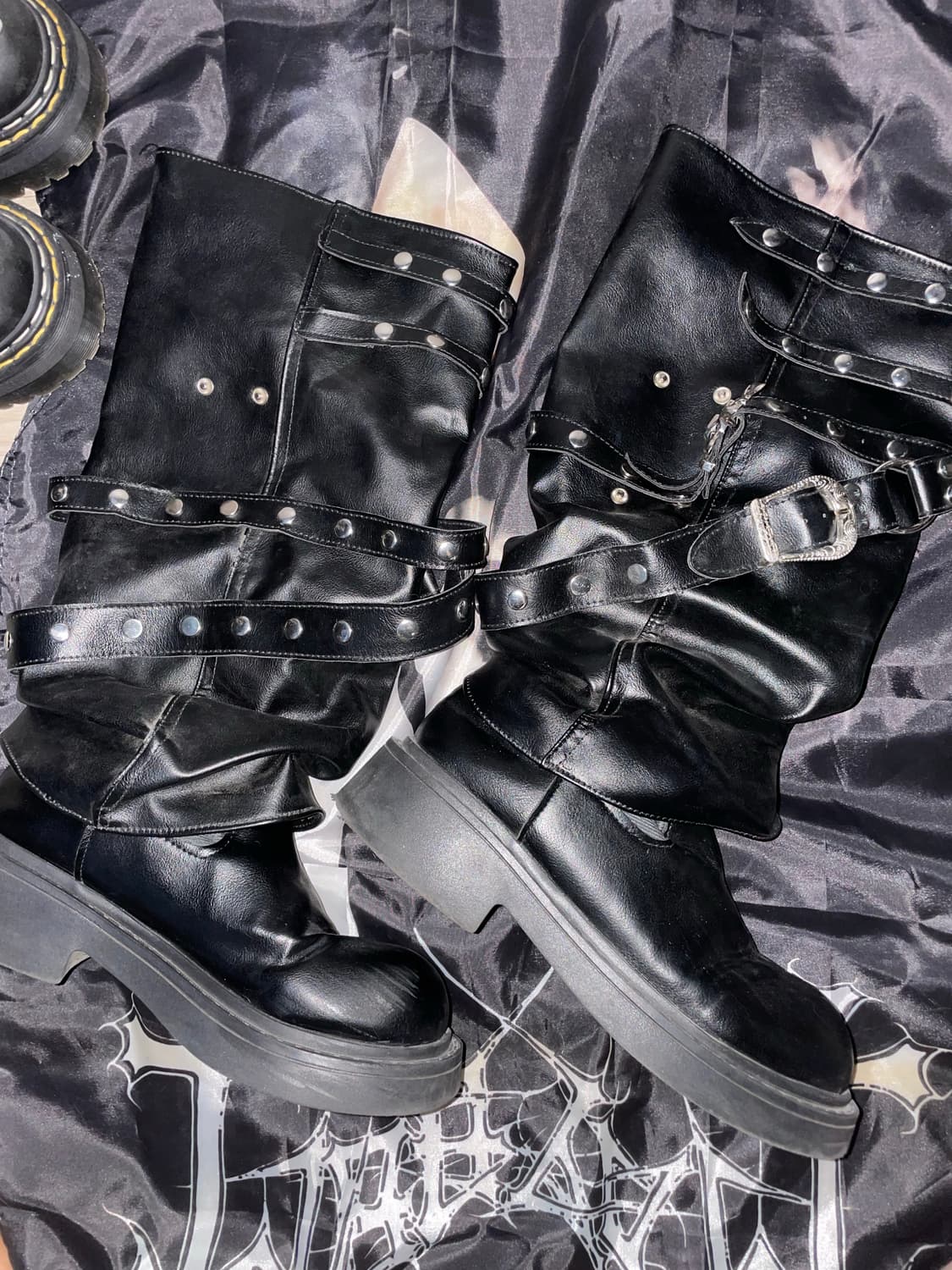 Vkei 00s Stud Belted Boots 스터드펑크레더부츠 40 상품이미지1