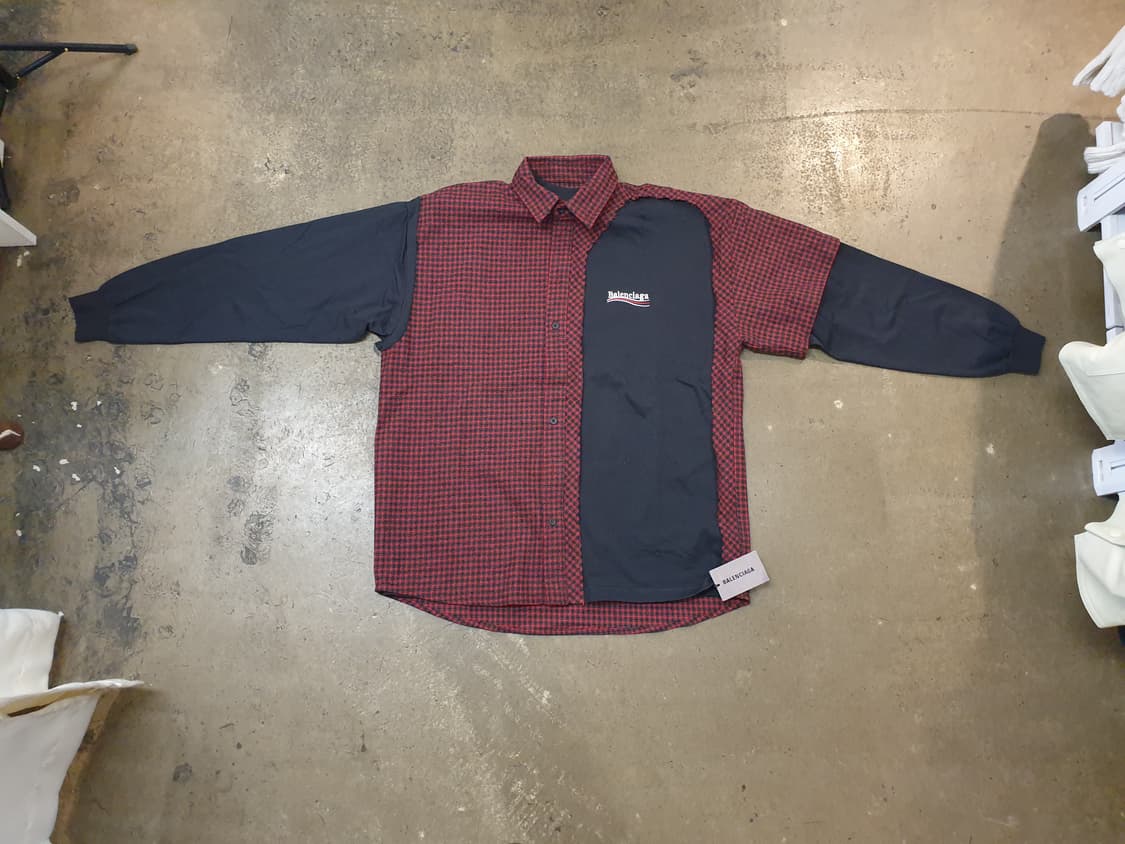 발렌시아가 체크 셔츠 레드/블랙 새상품✅️ 상품이미지1