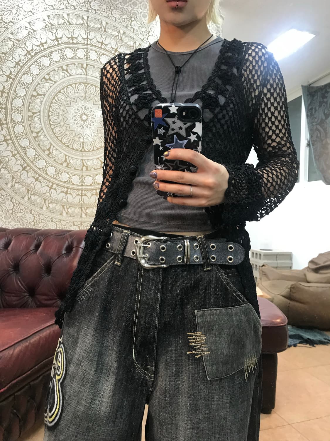여성 빈티지 그물 가디건  상품이미지2