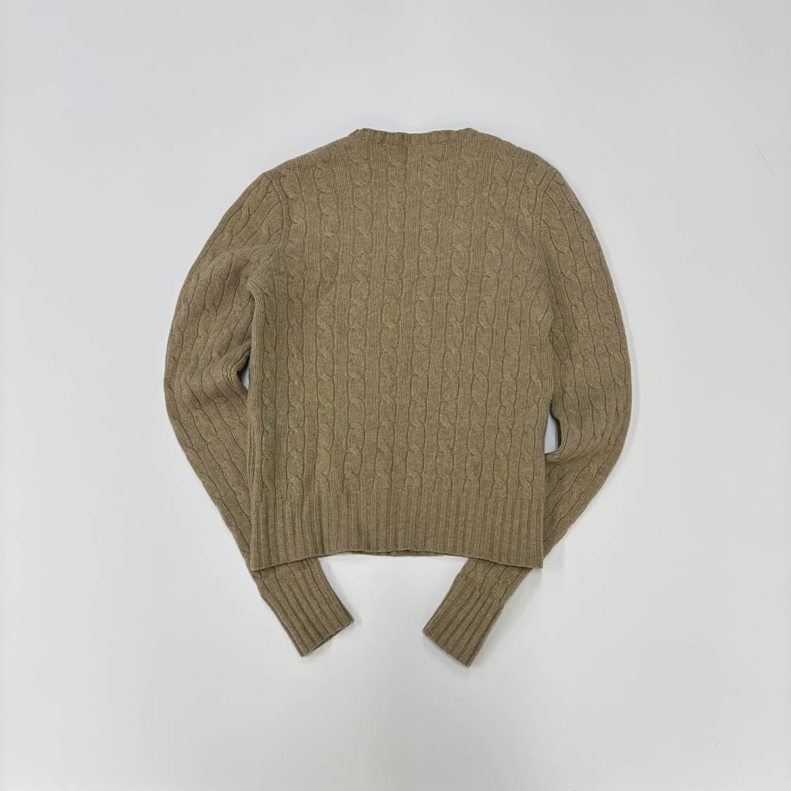 폴로 랄프로렌 울 캐시미어 베이지 핀터깔 케이블 걸즈 크루넥 니트(L) 상품이미지3