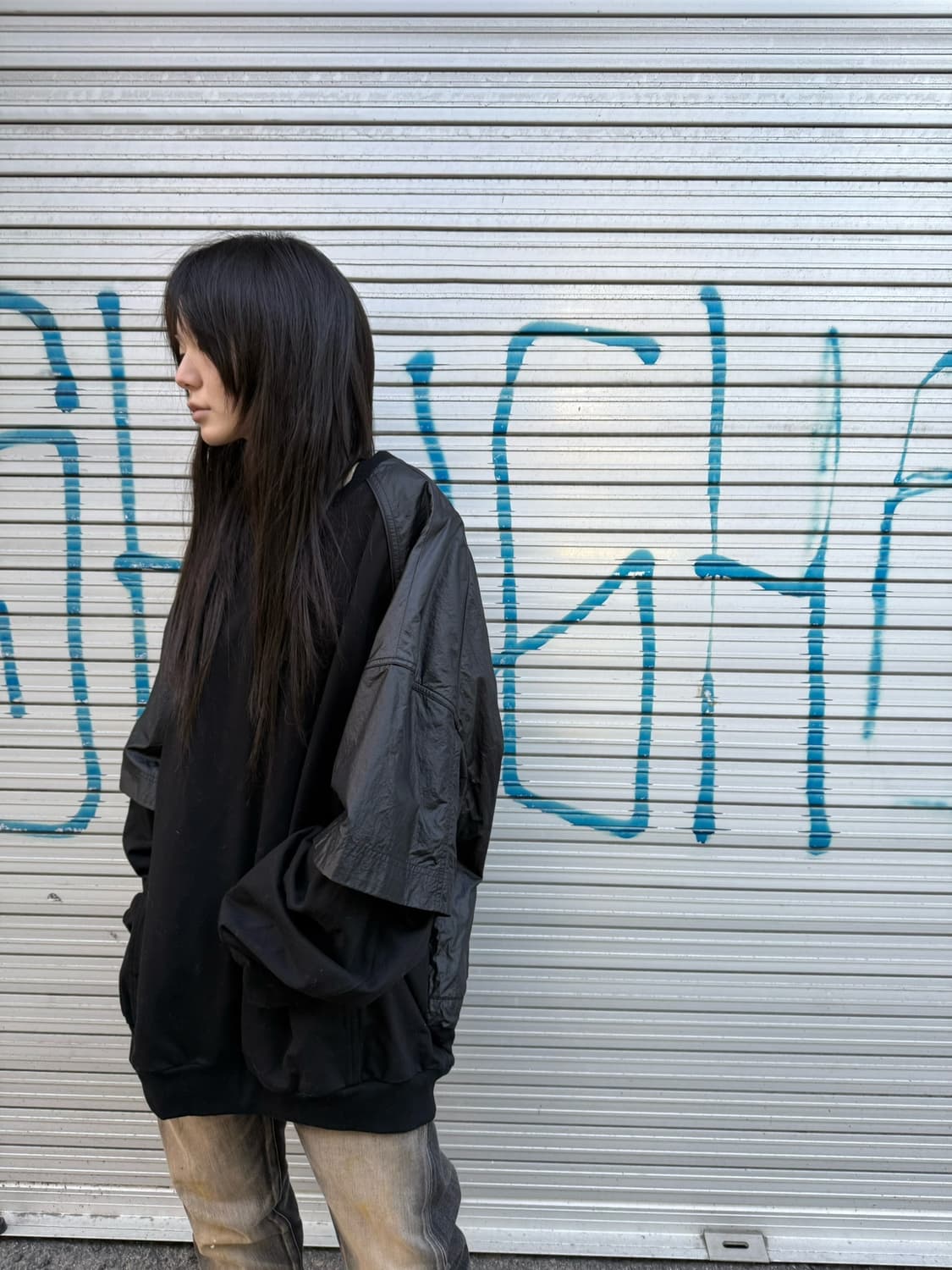 준지 블랙 나일론 레이어드 스웻셔츠 상품이미지8