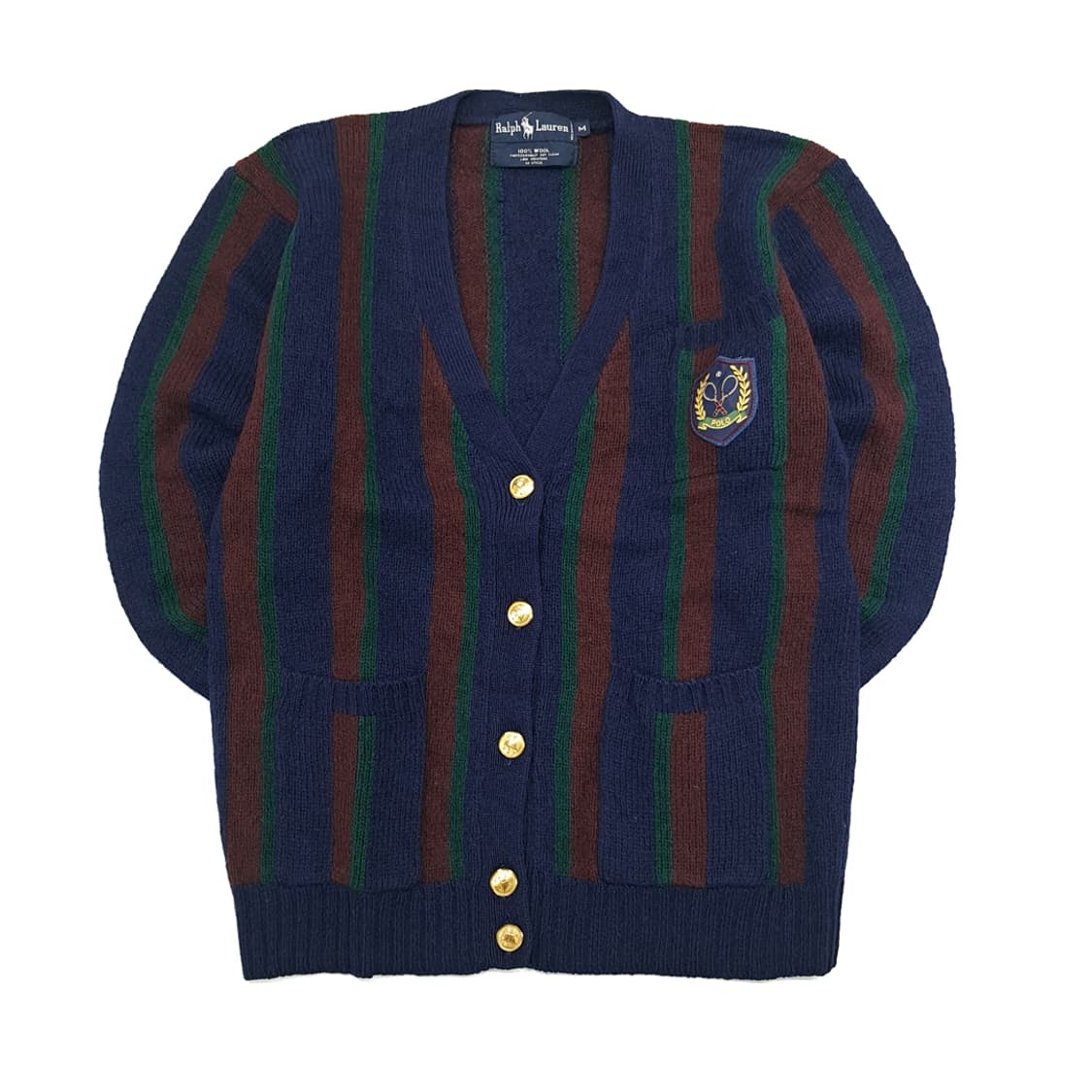 CN970 M 폴로 랄프로렌 90s 프레피 금장 스트라이프 울 가디건 상품이미지1