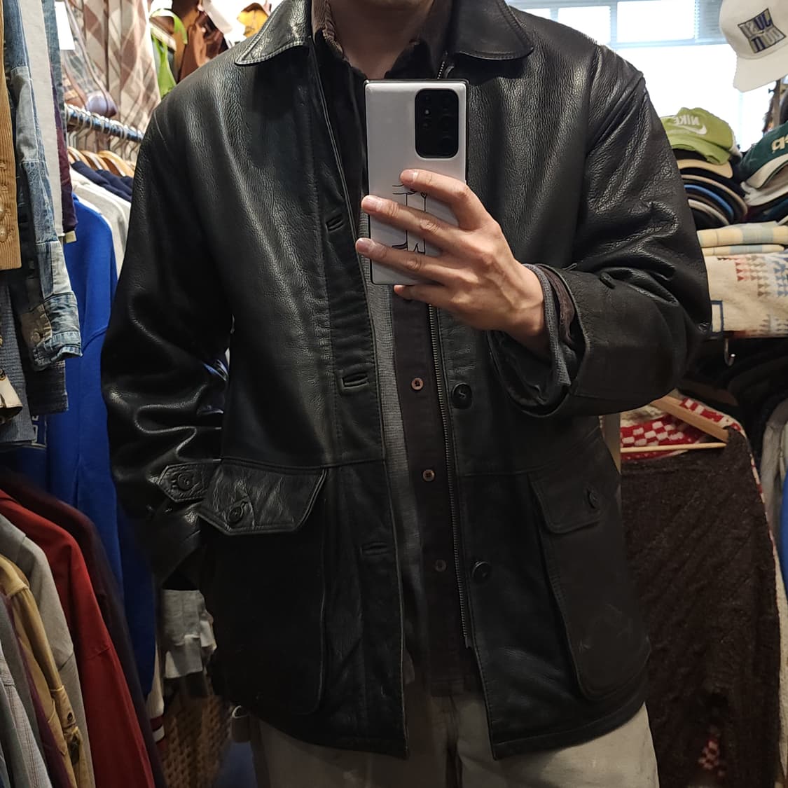 90s 빈티지 가죽자켓 레더 카코트 사파리 M 상품이미지1