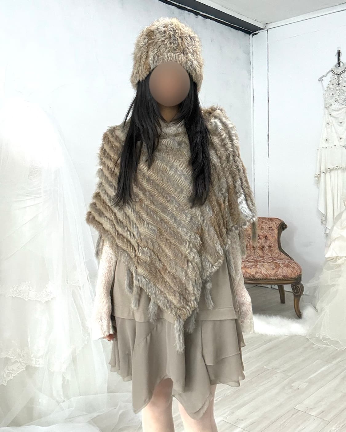 Mix brown rabbit fur cape 상품이미지5