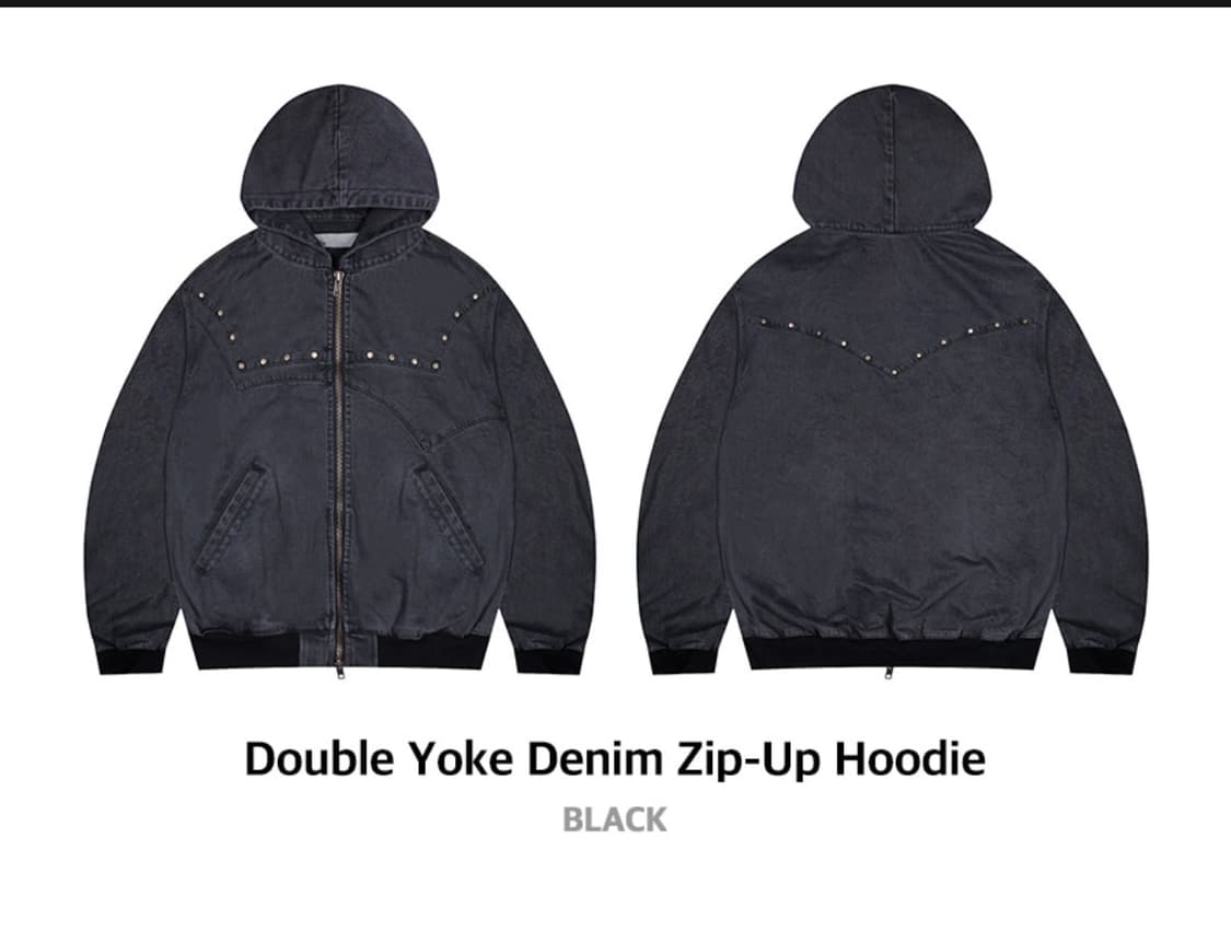 글랙 더블요크 데님 후드 집업 (BLACK) 상품이미지2