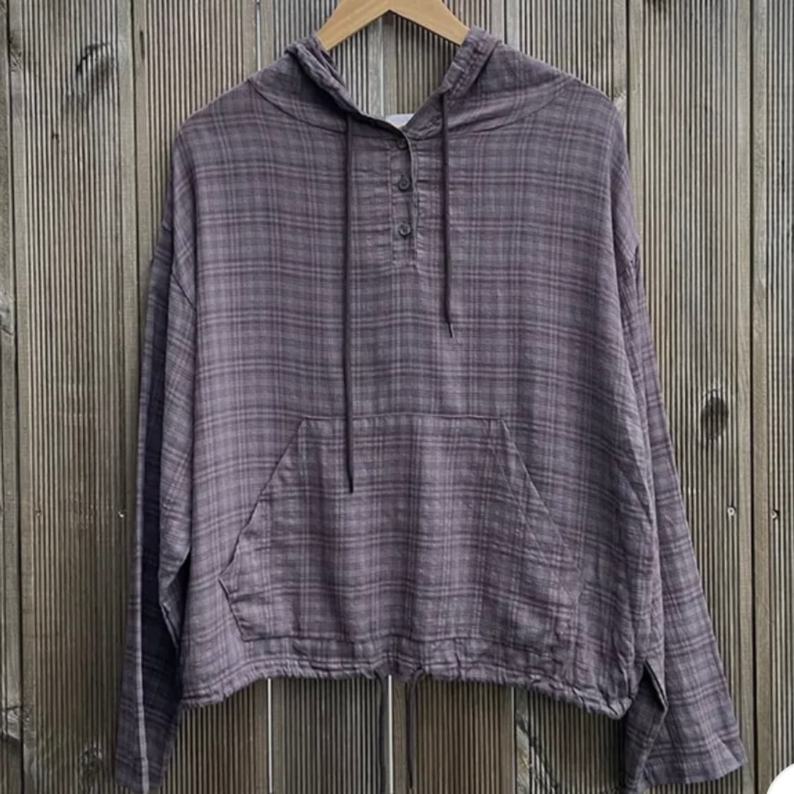 새상품) 체크 후드 (포켓 빈티지 스트링 버튼 셔츠 에이블리 보세) 상품이미지3