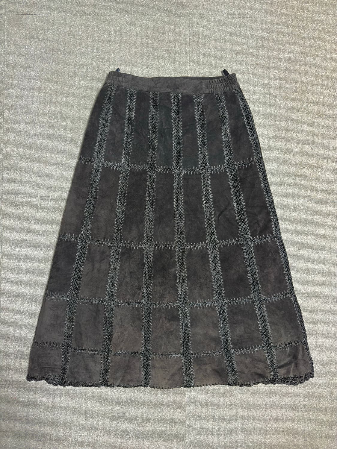 리얼 스웨이드 패치워크 레이스업 스커트 상품이미지1