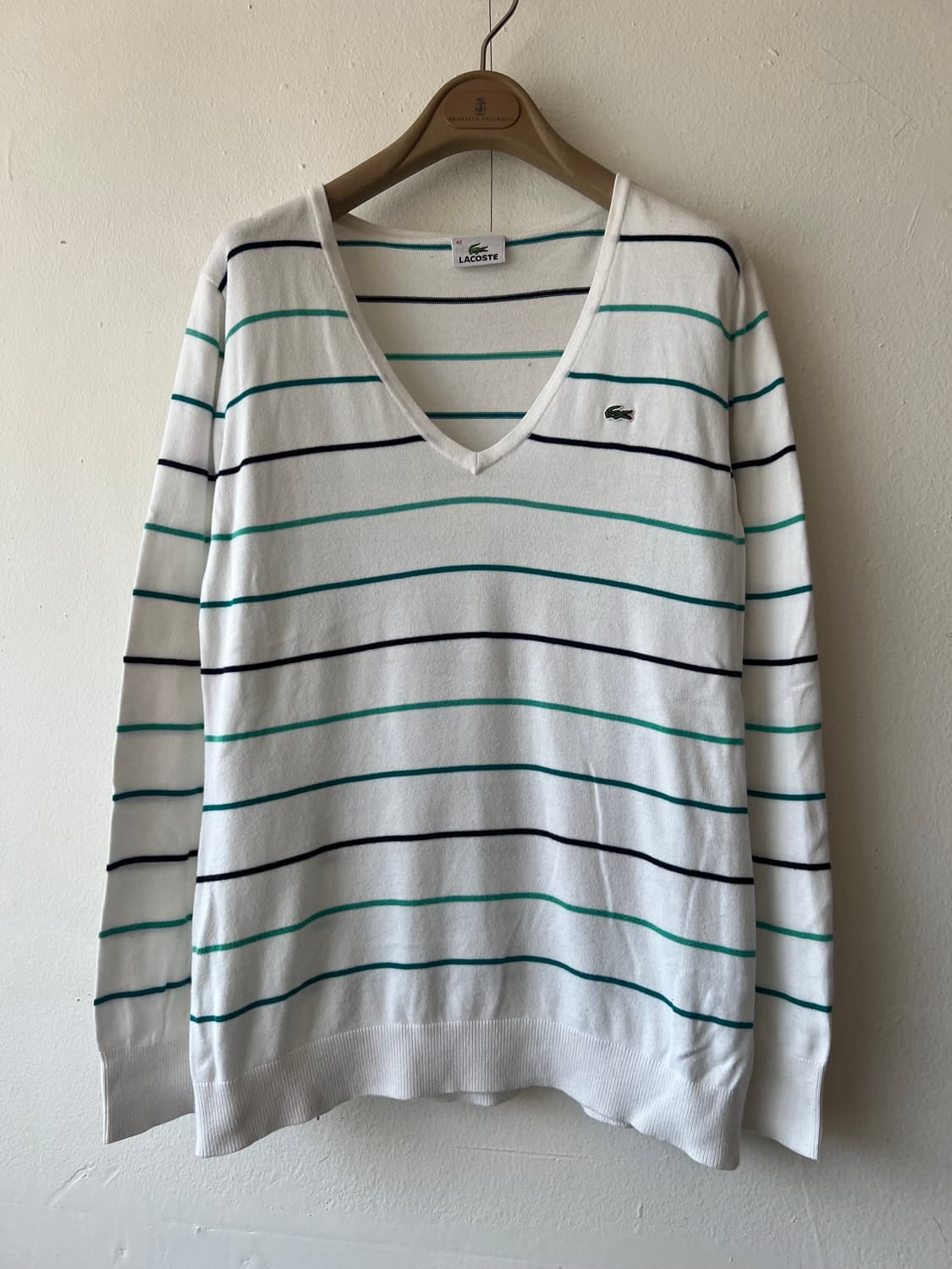 라코스테 여성 아이보리 스트라이프니트 코튼니트 상품이미지2