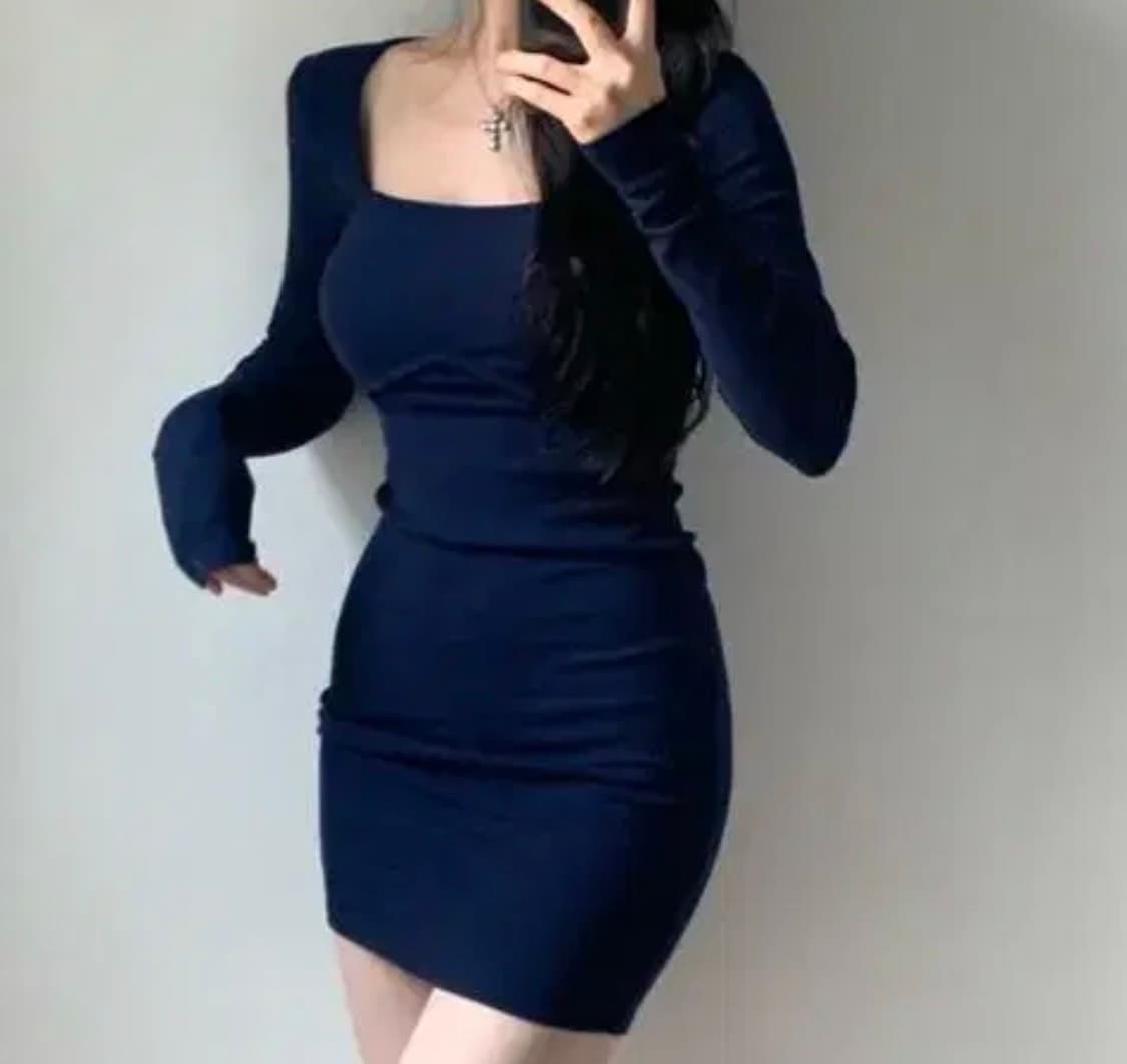 스퀘어넥 원피스 네이비 상품이미지2