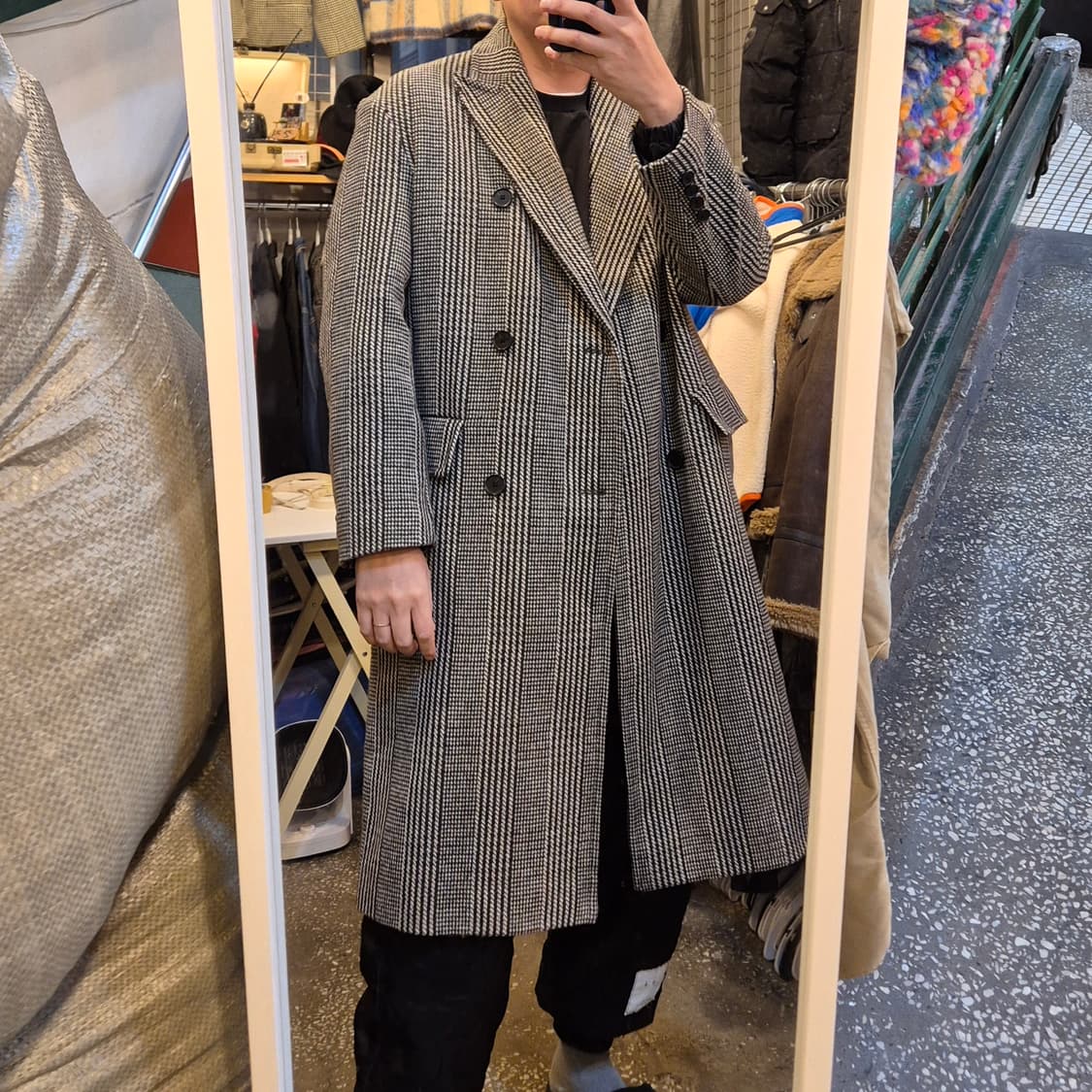 실사이즈-L(착샷잇음) 글렌체크 더블롱코트  상품이미지3