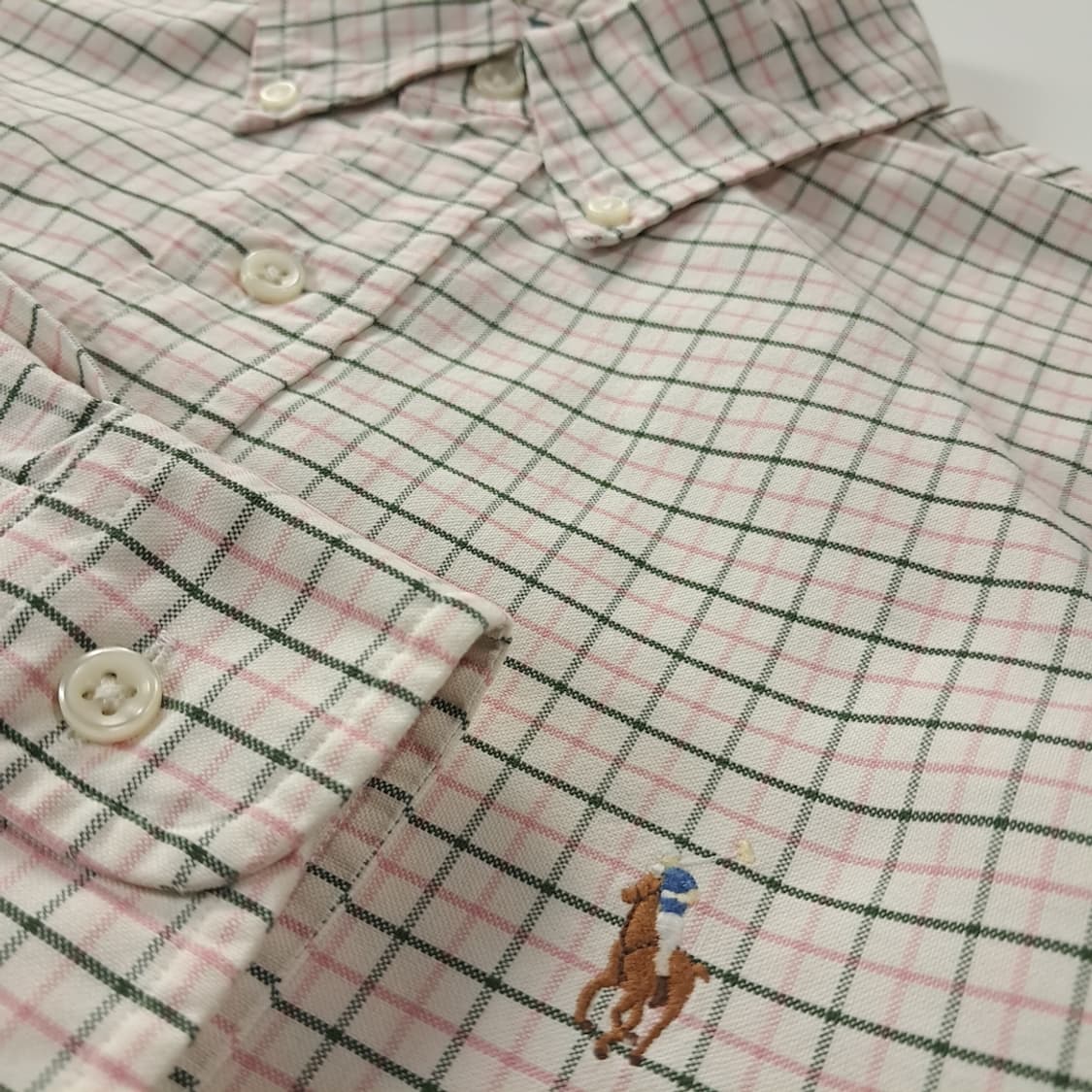 CK255 S 폴로 00s 멀티 스몰체크 버튼다운 핑크그린 셔츠 남방 상품이미지4
