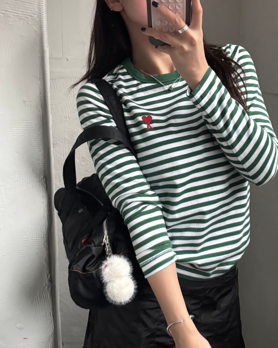 Ami 아미 하트로고 그린컬러 스트라이프 슬리브 상품이미지9