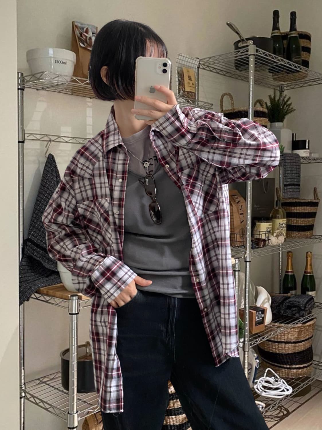 포켓 체크 1/2 셔츠 (Man XL) AB0615 상품이미지1