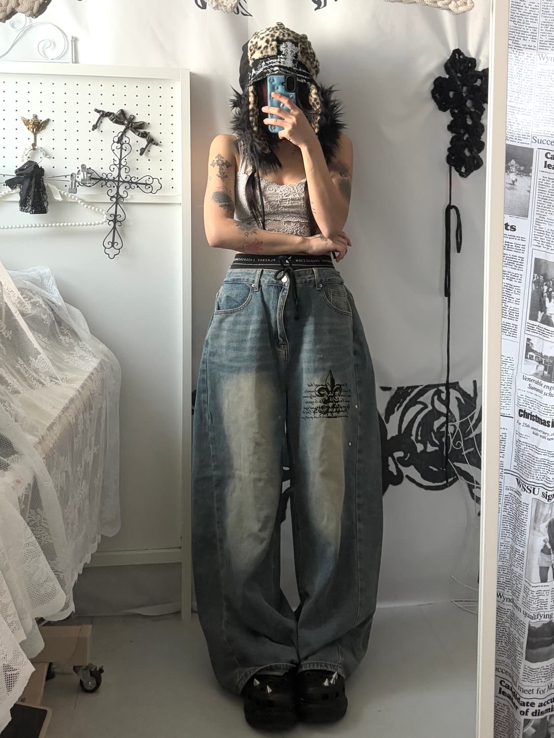 • denim hurt printed wide pants  상품이미지5