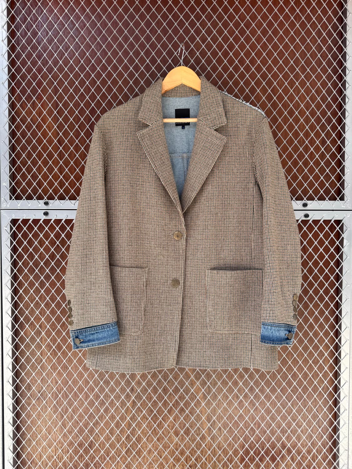 SJYP 에스제이와이피 울혼방 체크 헤링본 데님 포인트 오버핏 자켓 S 상품이미지5