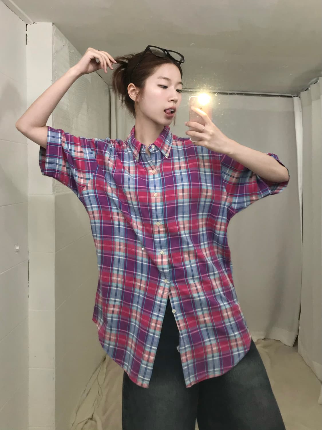 폴로 핑크 체크 반팔 셔츠 상품이미지1