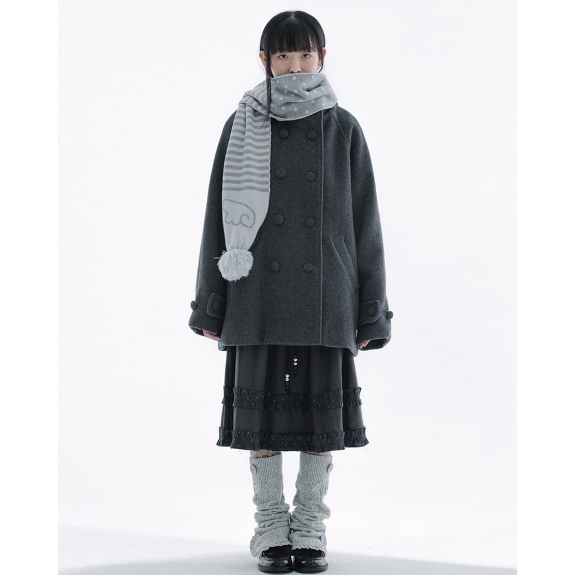 허그유어스킨 후디드 하프 코트 차콜 후드 상품이미지2