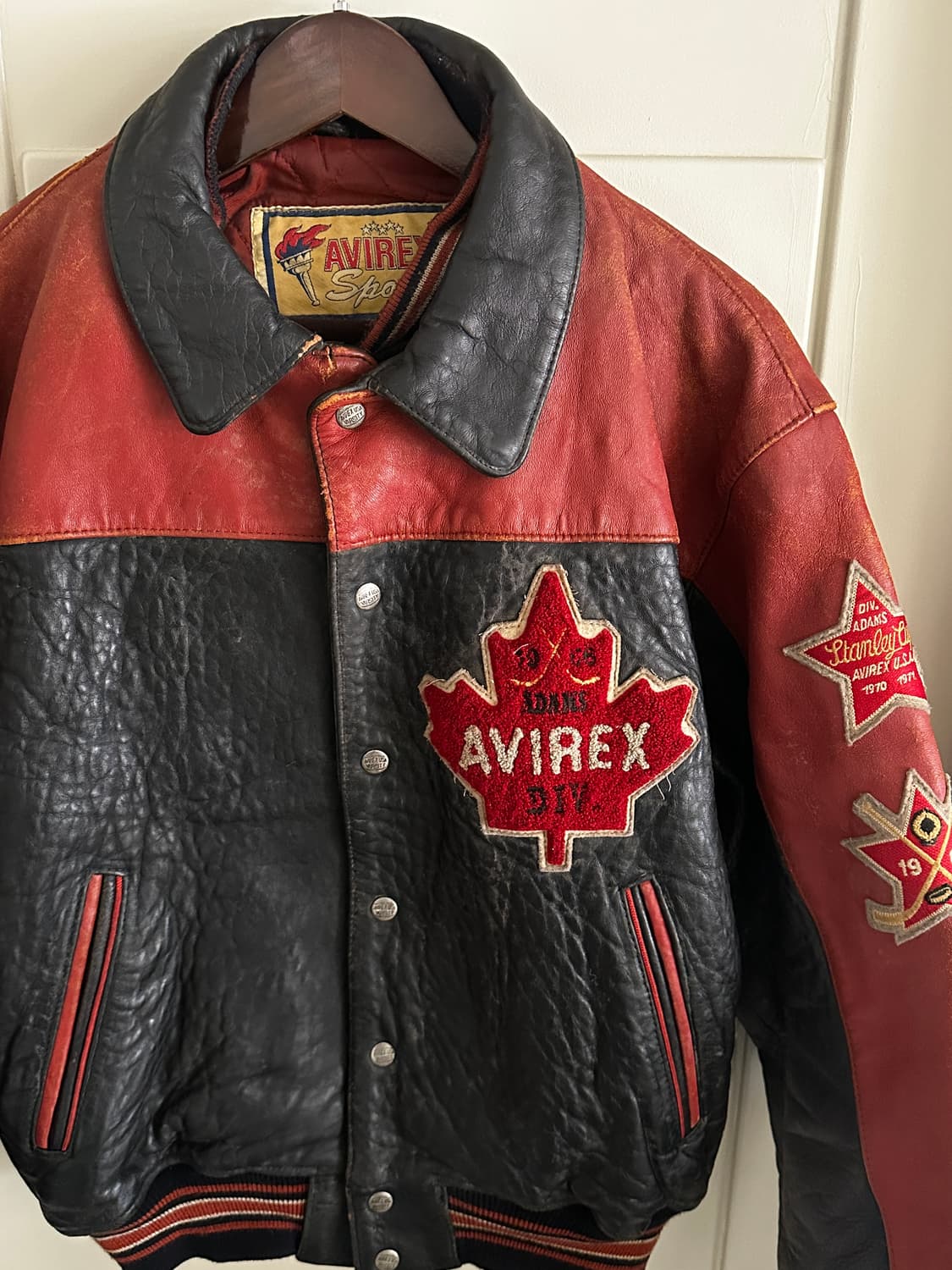 90s Avirex 아비렉스 메이플 카우하이드 크롭 레더 바시티  상품이미지2