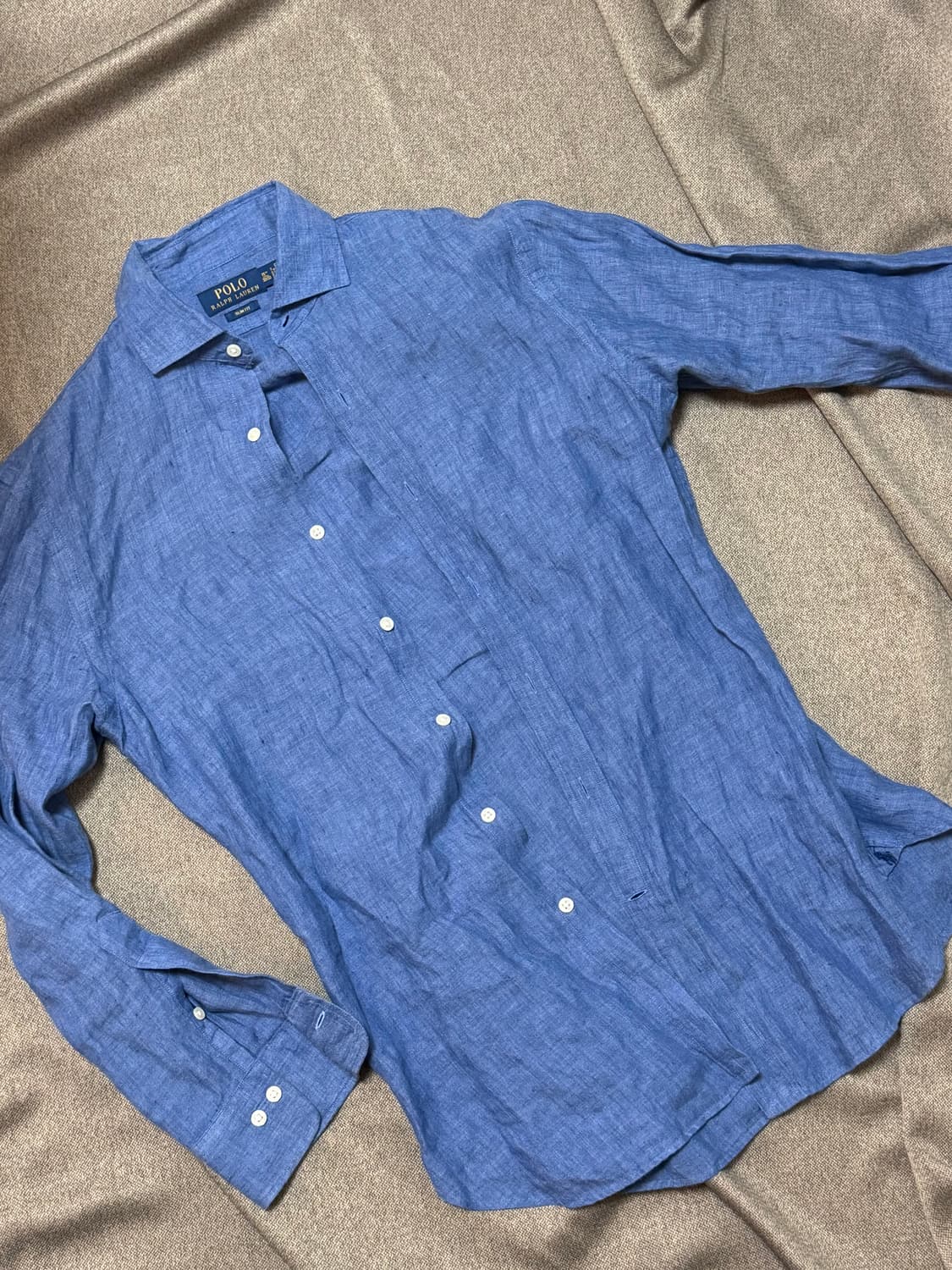 폴로 랄프로렌 블루 린넨 셔츠 슬림핏 상품이미지1