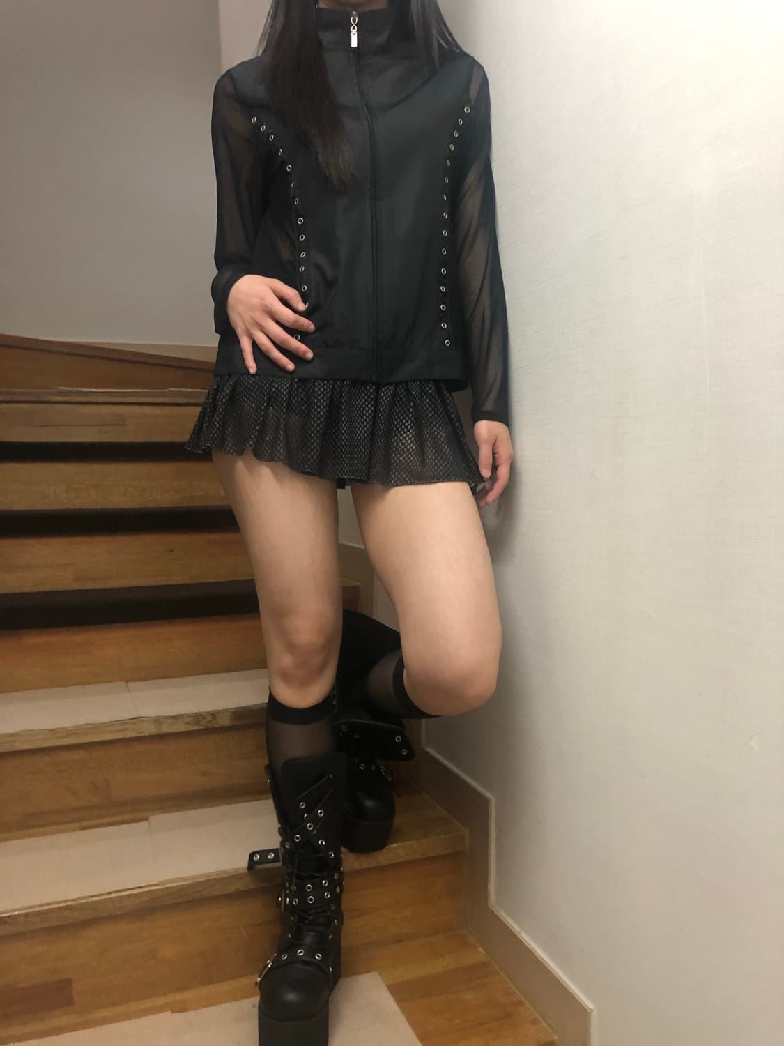 빈티지 블랙 스터드 시스루 자켓 상품이미지3