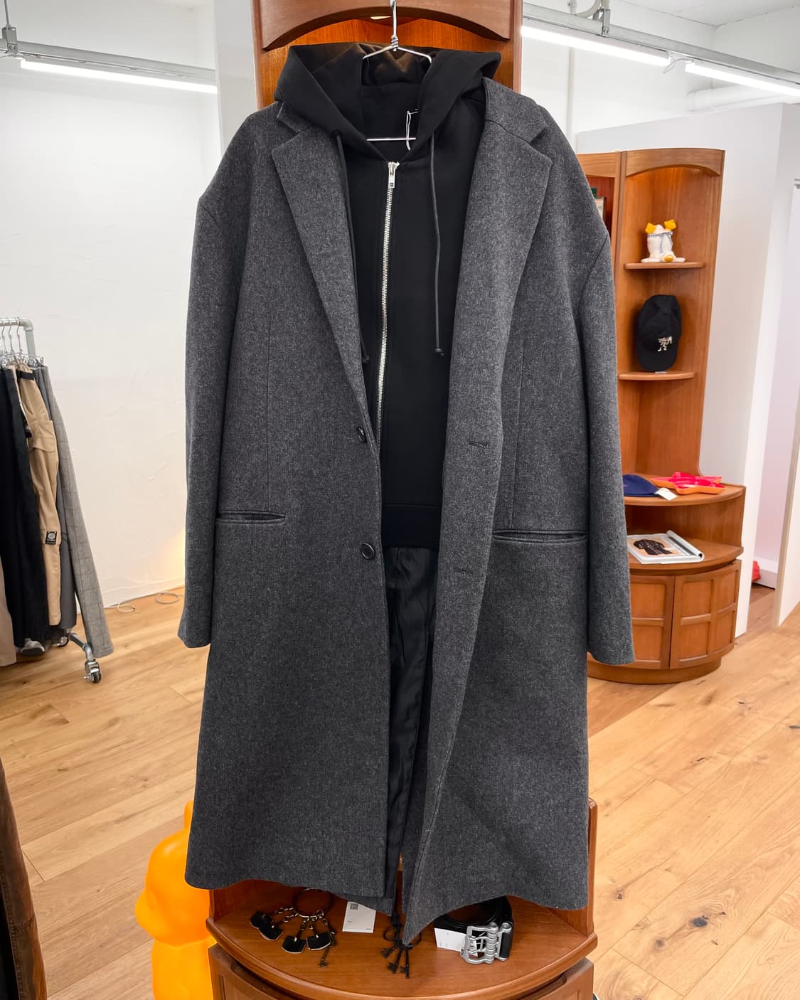 [48] 준지 후드 레이어드 울 코트 상품이미지4