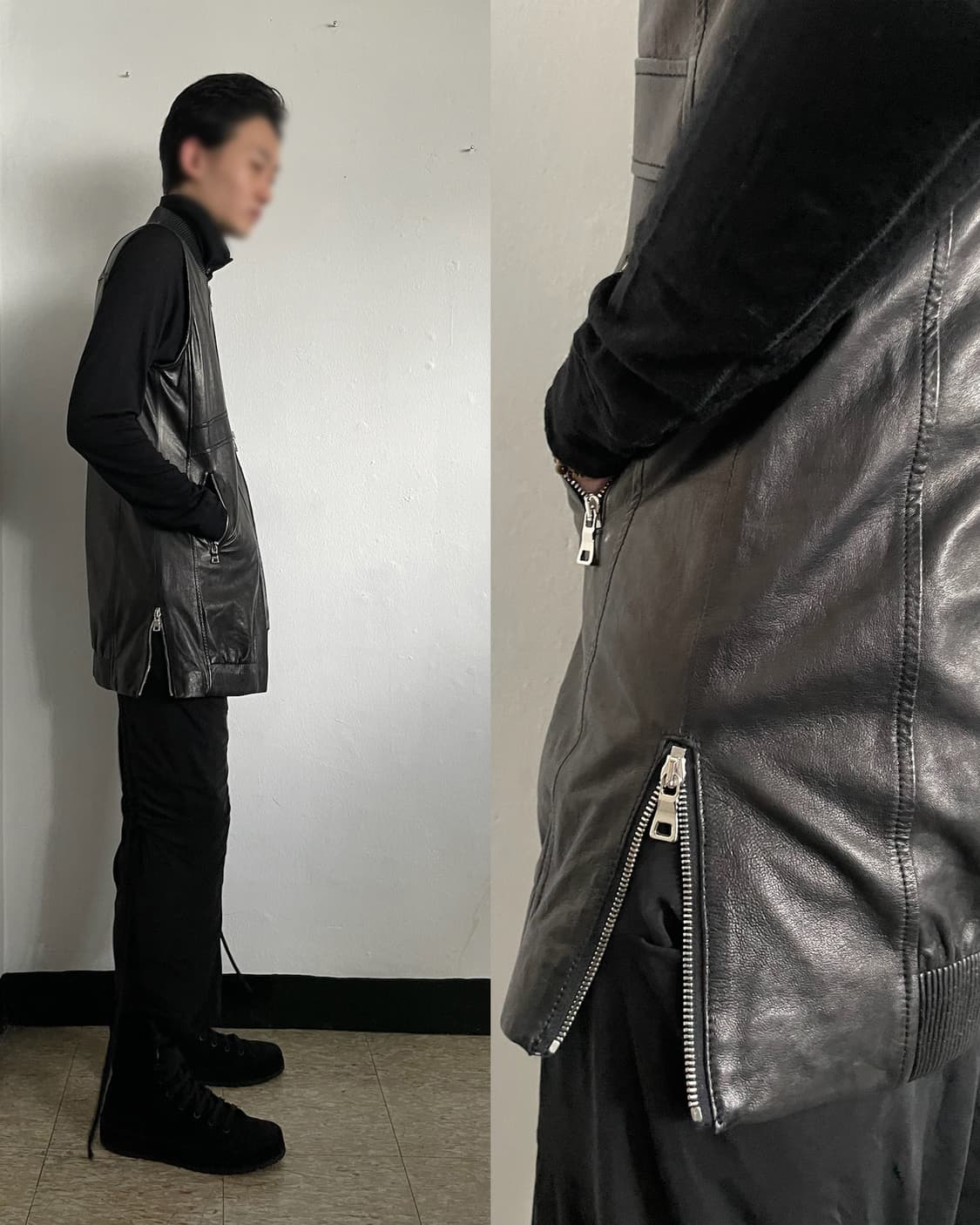 느와르라르메스 람포 2way지퍼 레더베스트 상품이미지2