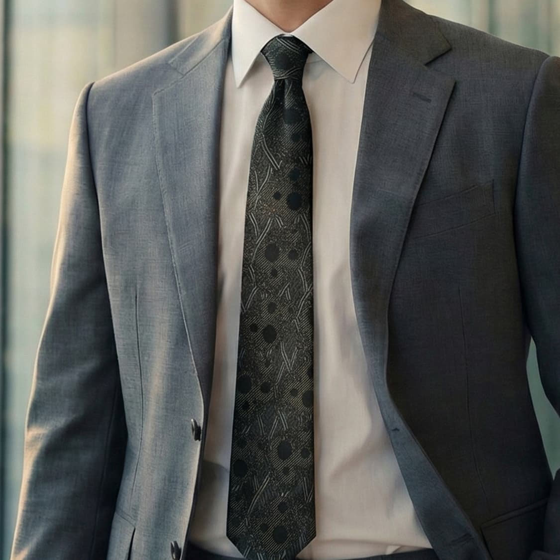 타케오 키쿠치 실크 블랙 패턴 넥타이 9.3cm A+등급 A19641 상품이미지1