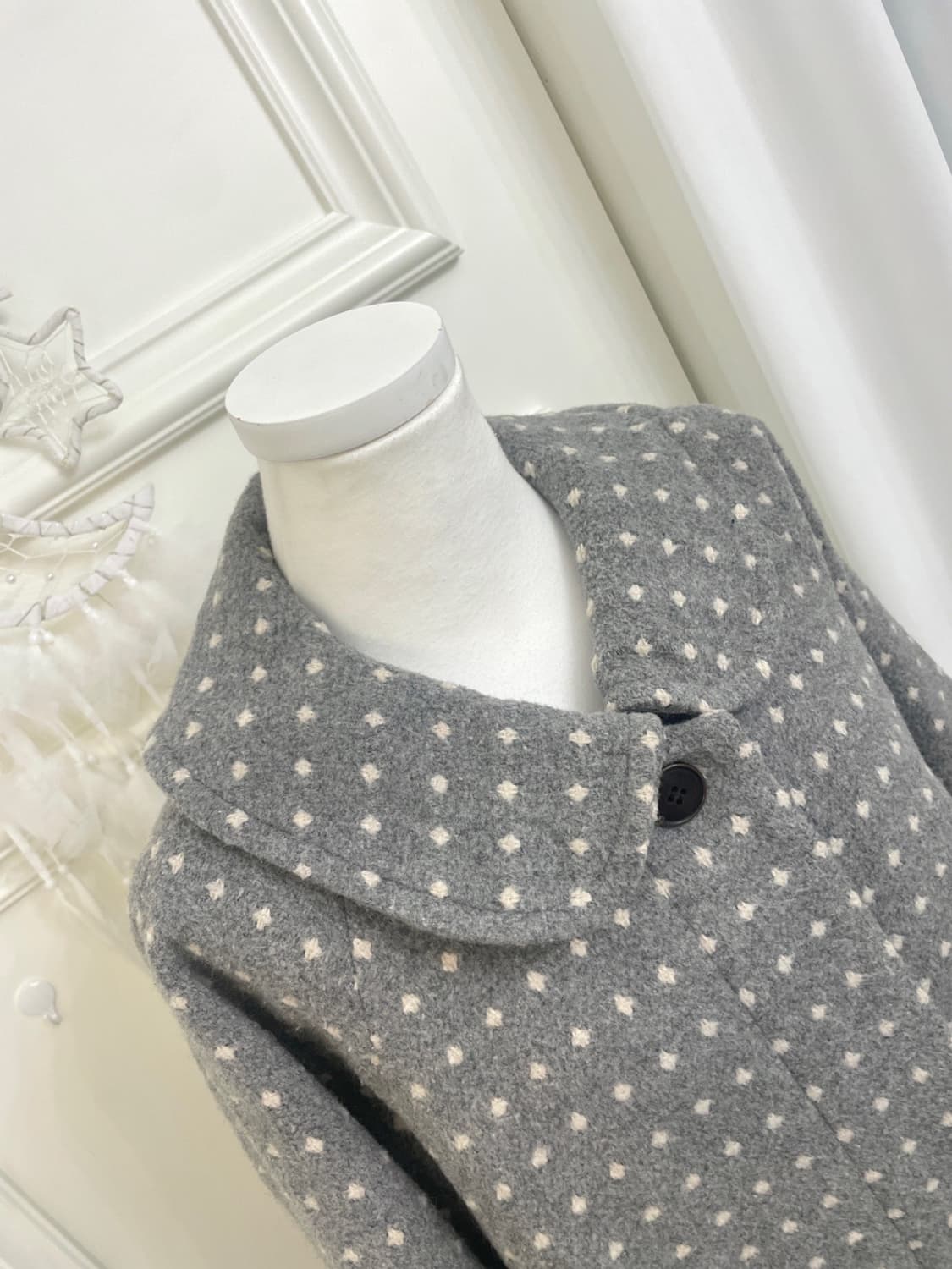 gray ivory dot cute mori reglan coat 상품이미지8