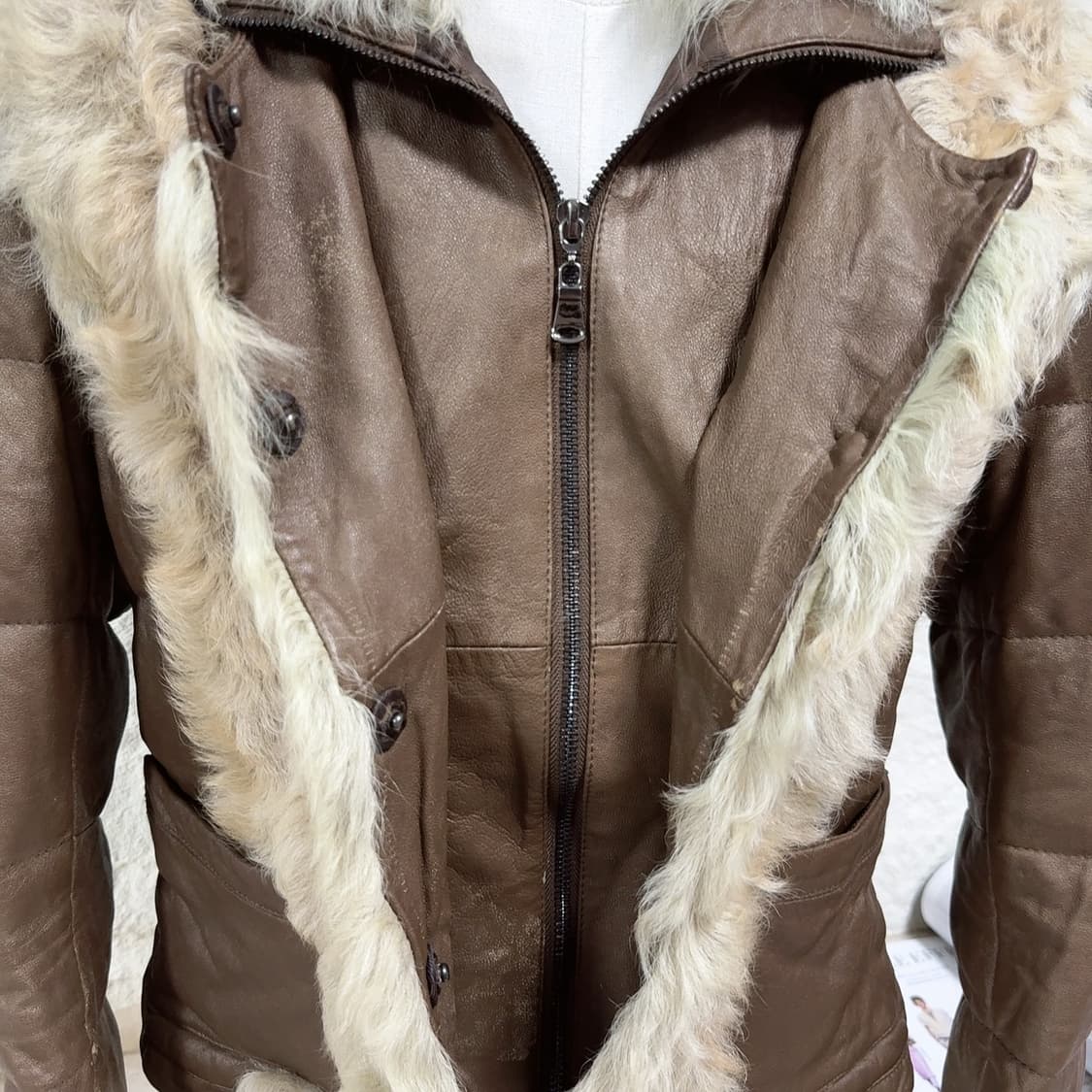 빈티지 초코닛 모카 토스카나 양털 양가죽자켓 후드집업 상품이미지2