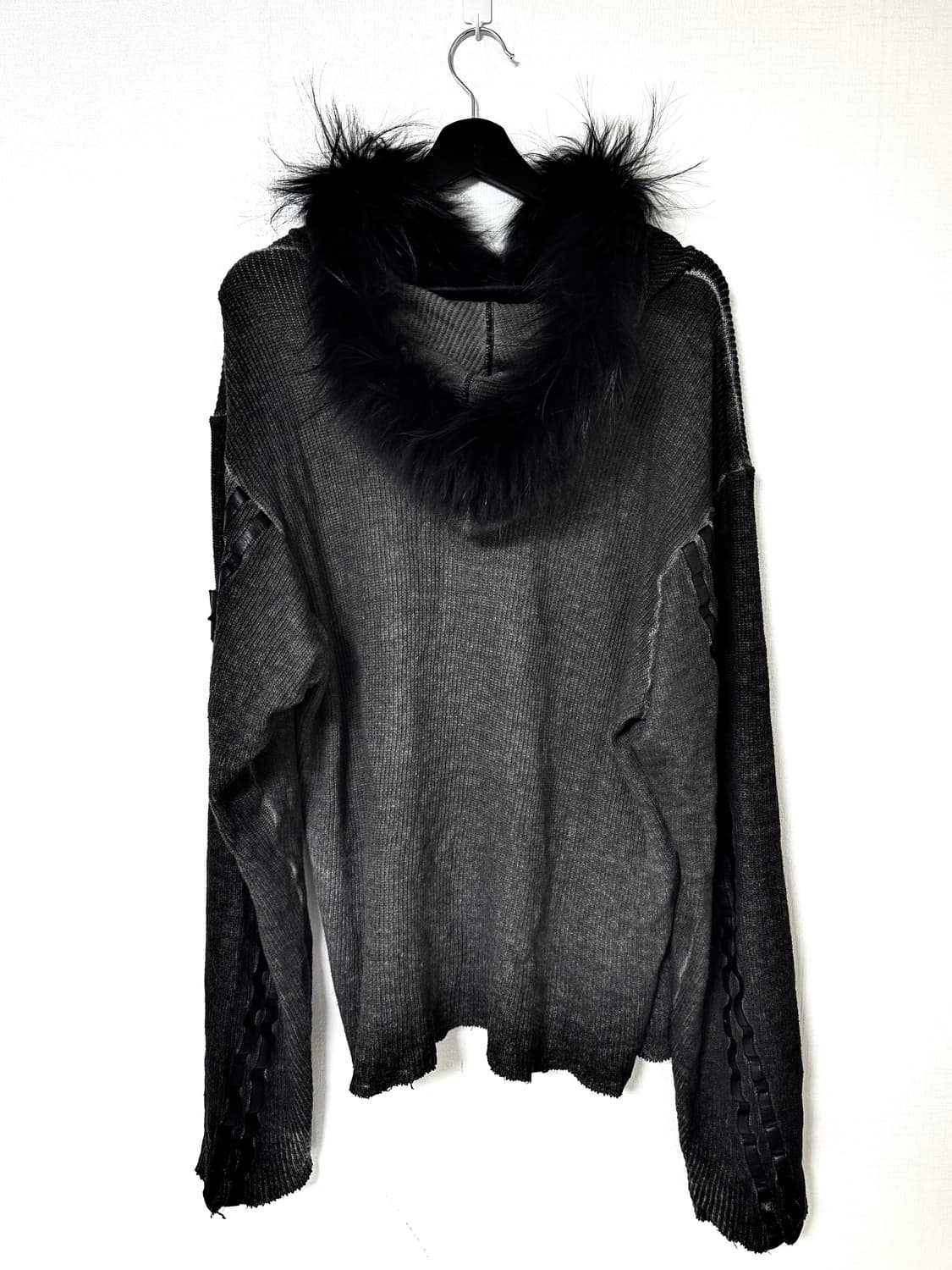 aesynctx 페이크 퍼 하프집 후디 블랙 XL 상품이미지2