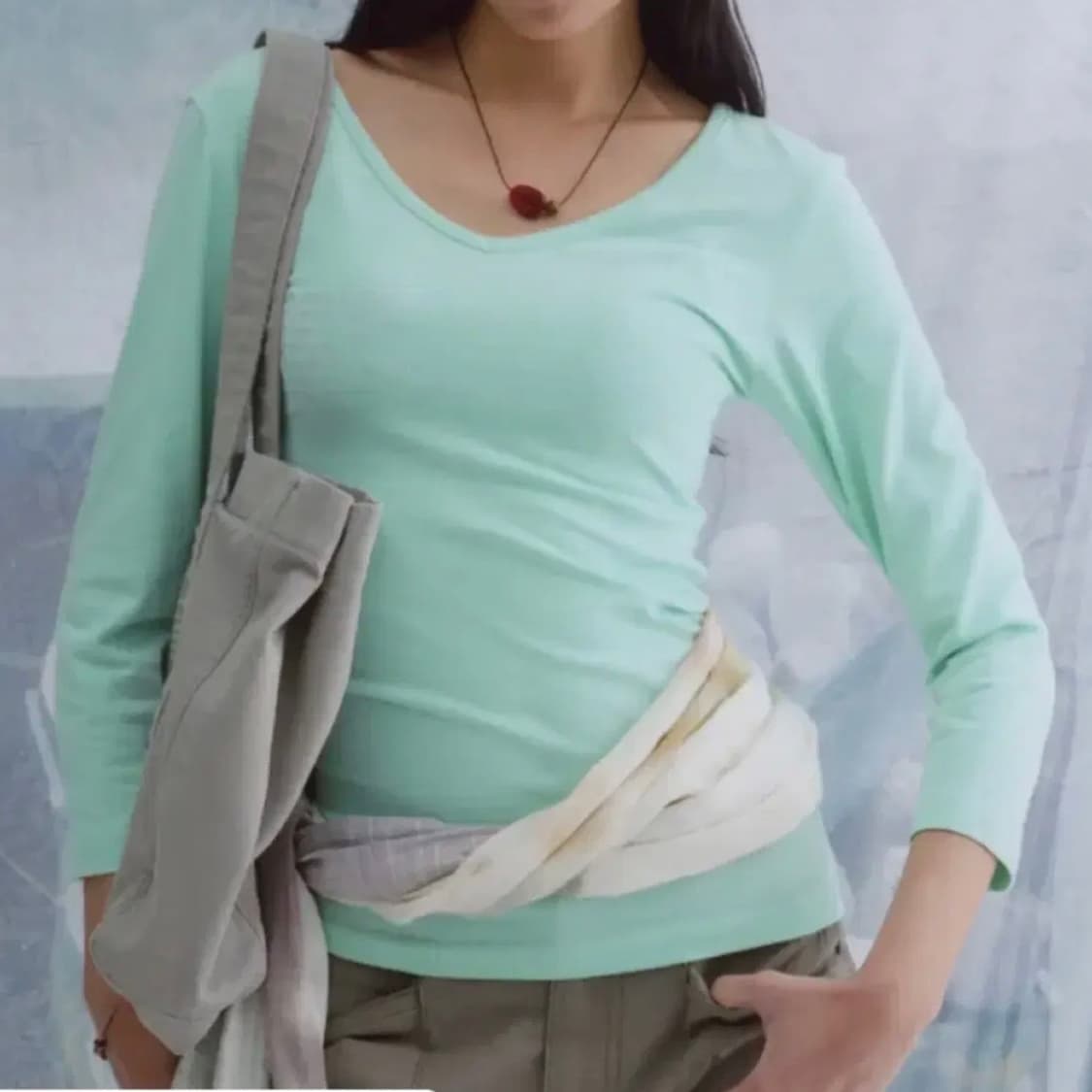 웰빙익스프레스 V neck 3/4 sleeve Mint 상품이미지1
