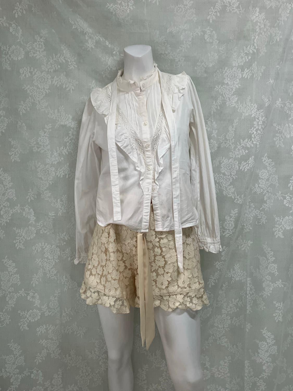 빈티지 화이트 크로셰 러플 셔츠 1105 모리걸 y2k 스트릿 갸루 펑키 상품이미지2